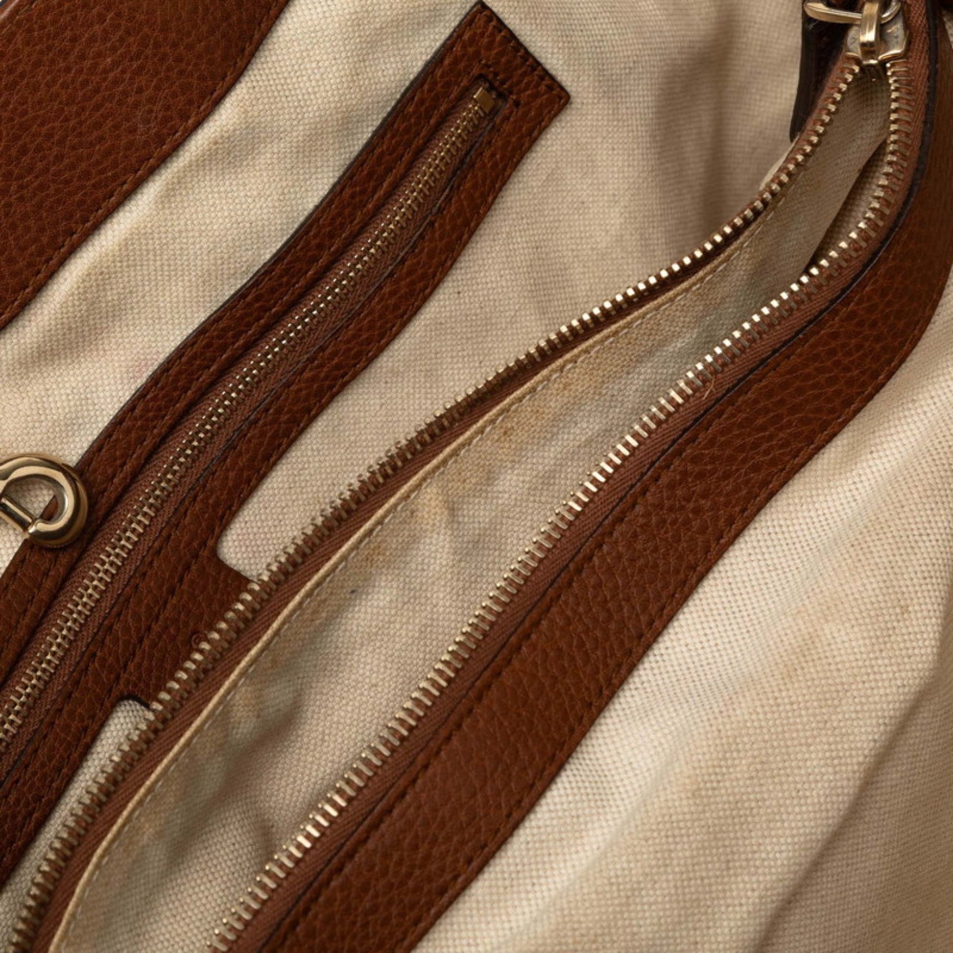 Gucci Beige Brown Gg Canvas Leather Shoulder Bag Tote Bag