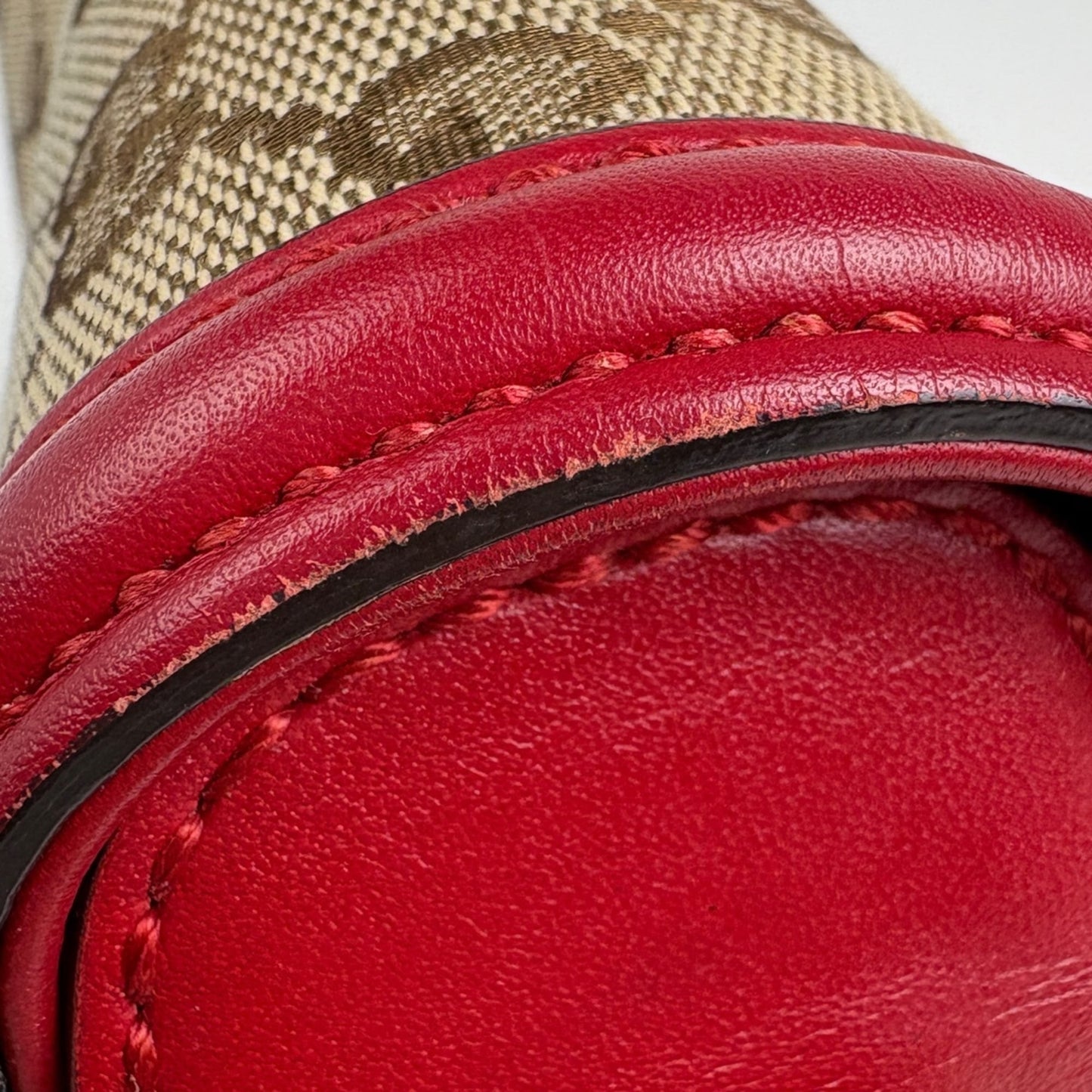 Gucci Red Brown Gg Canvas Leather Shoulder Bag