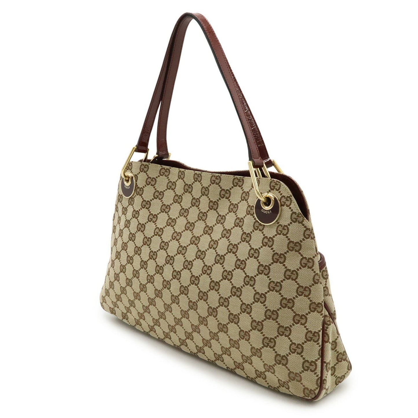 Gucci Beige Bordeaux Canvas Leather Shoulder Bag Tote Bag