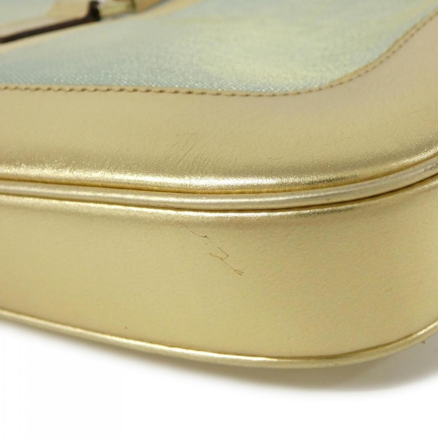 Gucci Gold Light Blue Canvas Leather Shoulder Bag