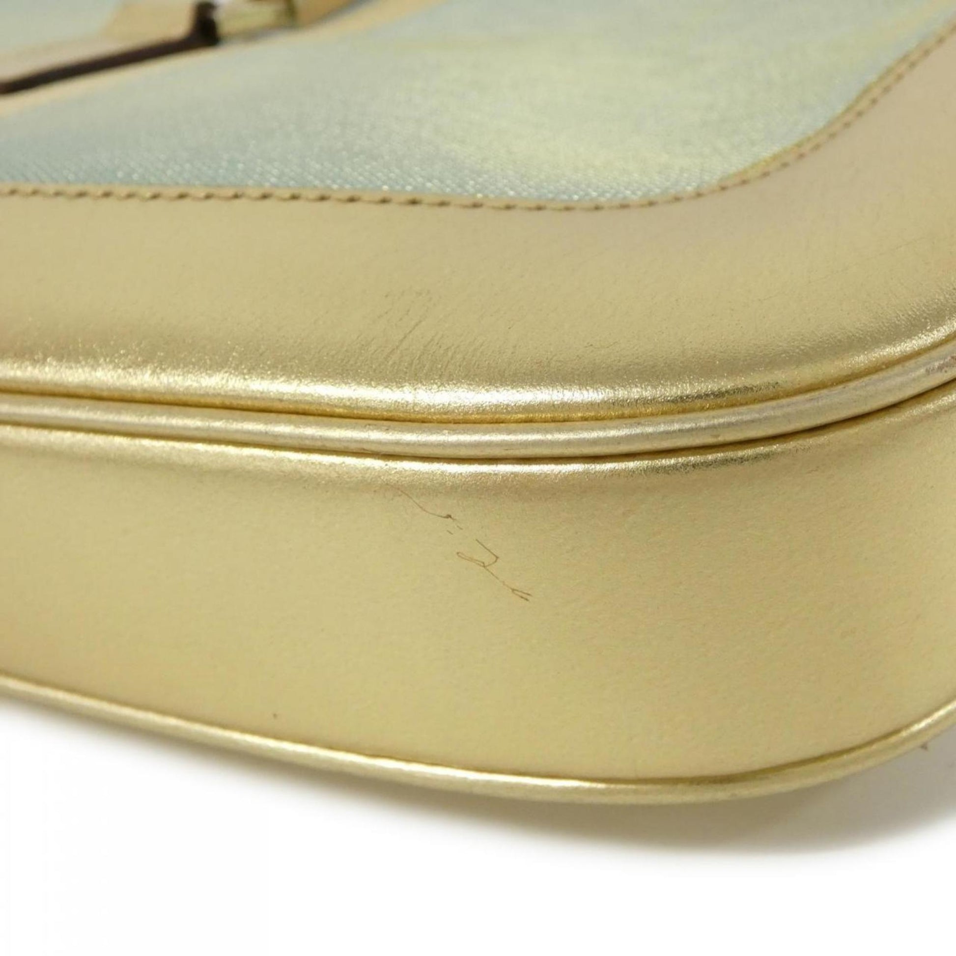 Gucci Gold Light Blue Canvas Leather Shoulder Bag