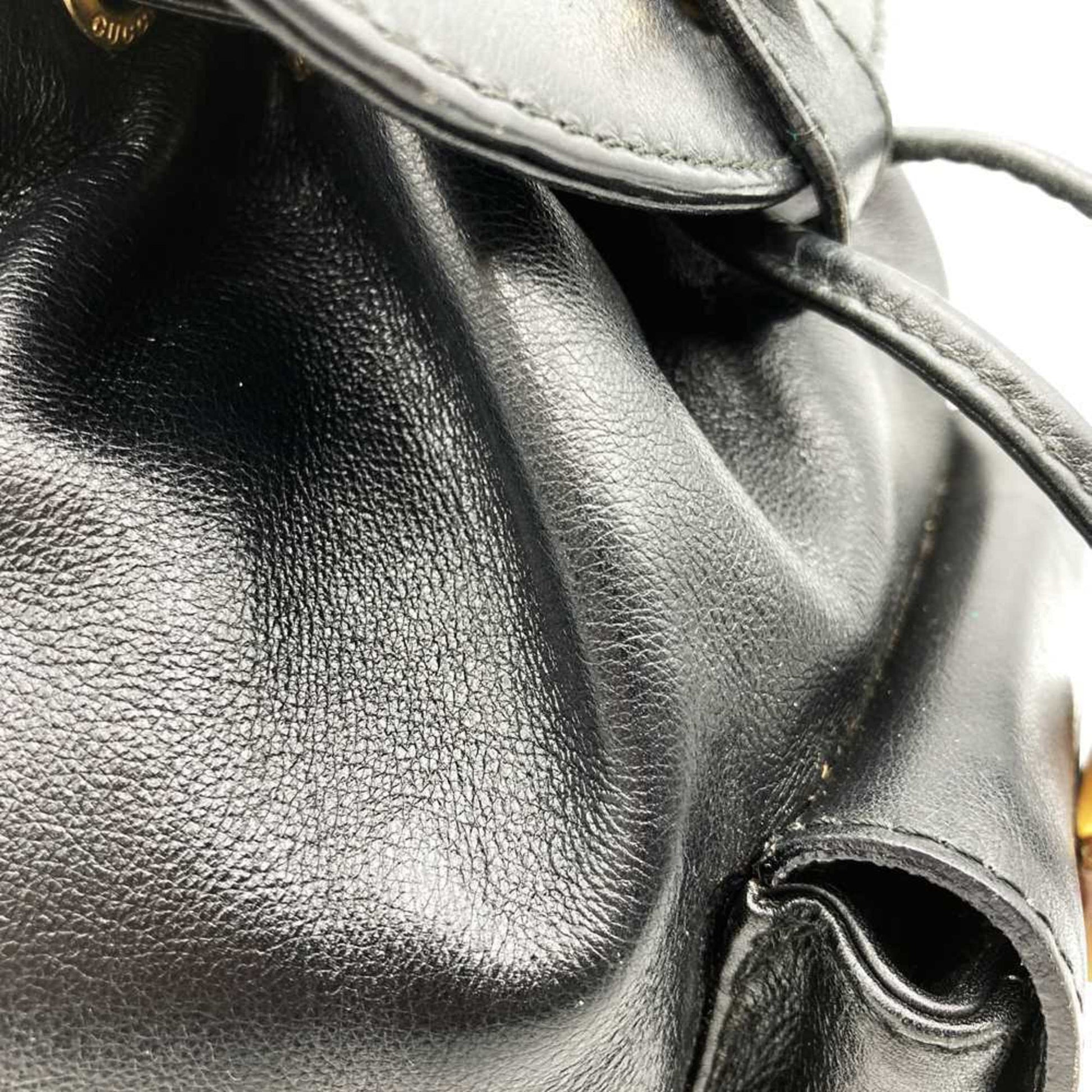 Gucci Black Leather Bamboo Backpack