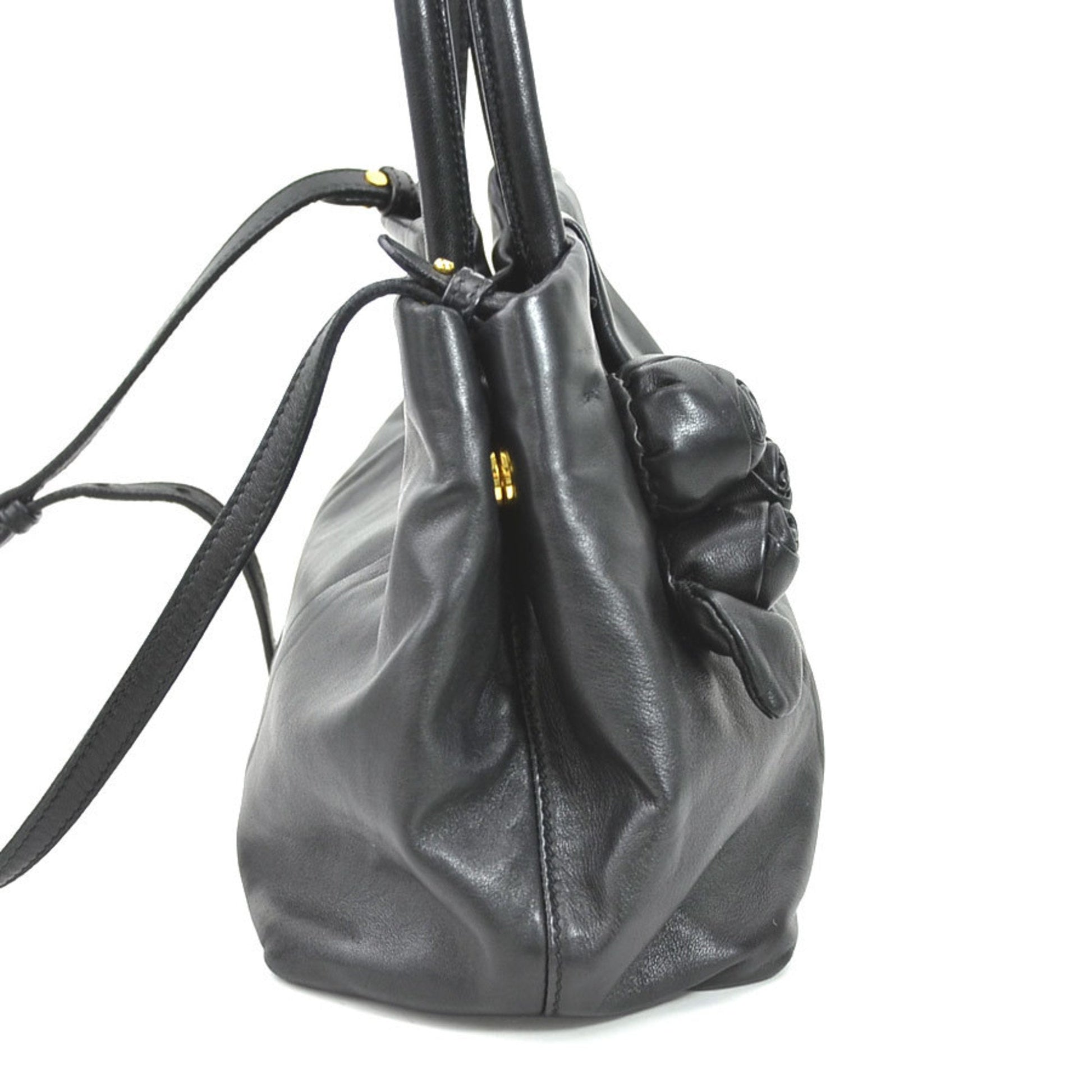 Prada Handbag Shoulder Bag Ladies Leather Black Gold