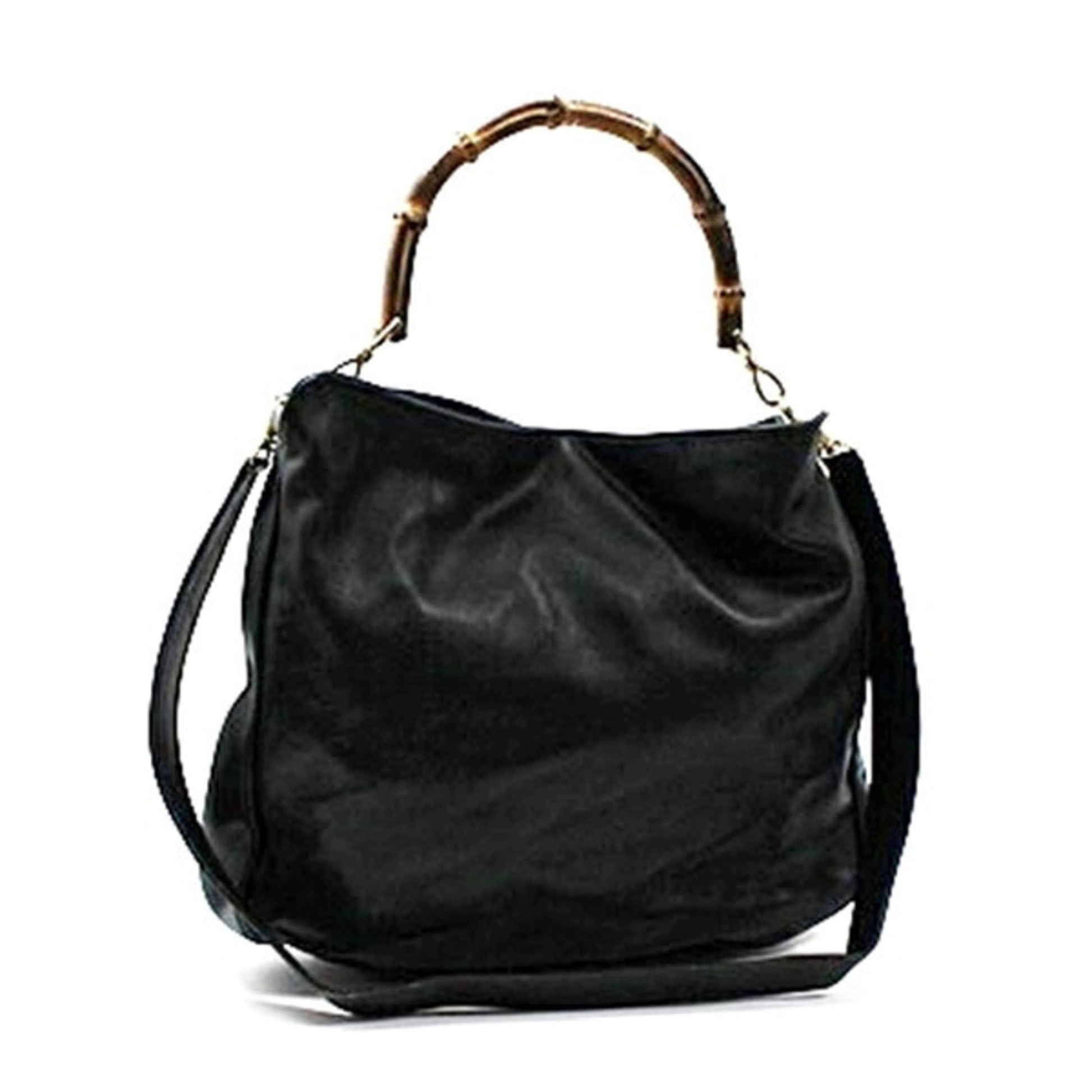 Gucci Bamboo Black Gray Leather Shoulder Bag