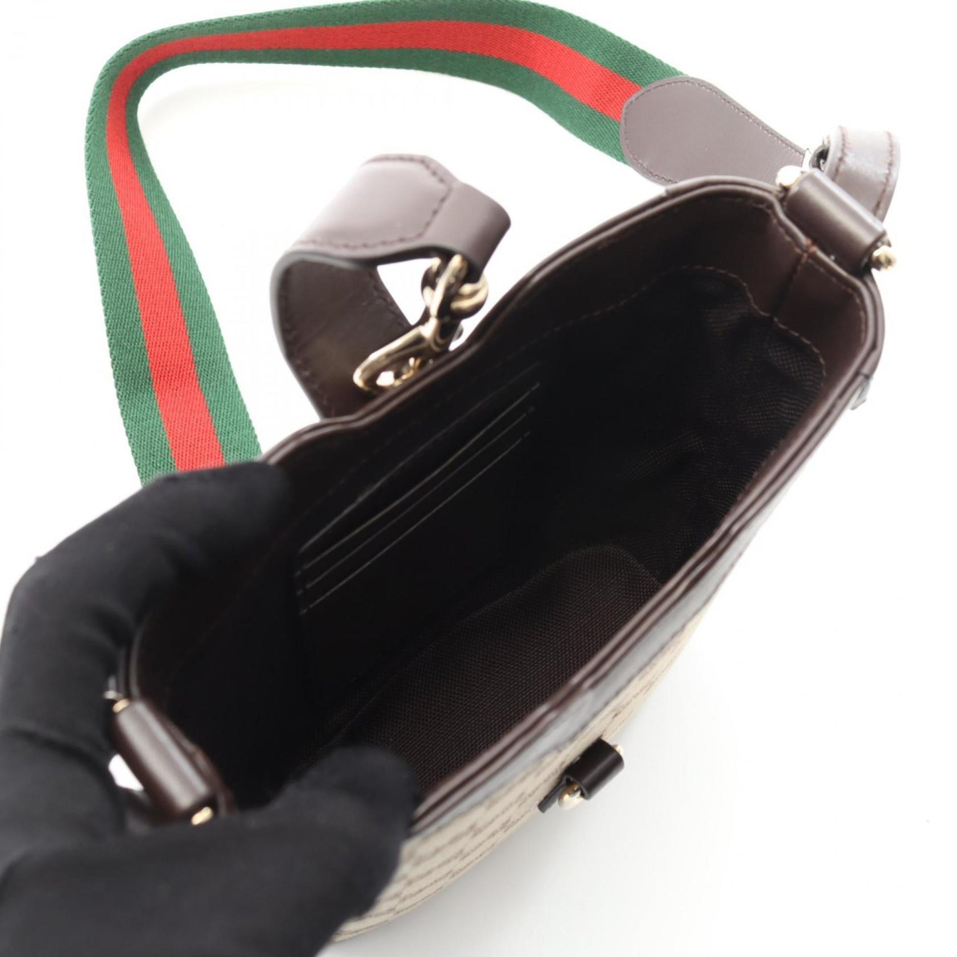Gucci Beige Brown Canvas Leather Shoulder Bag