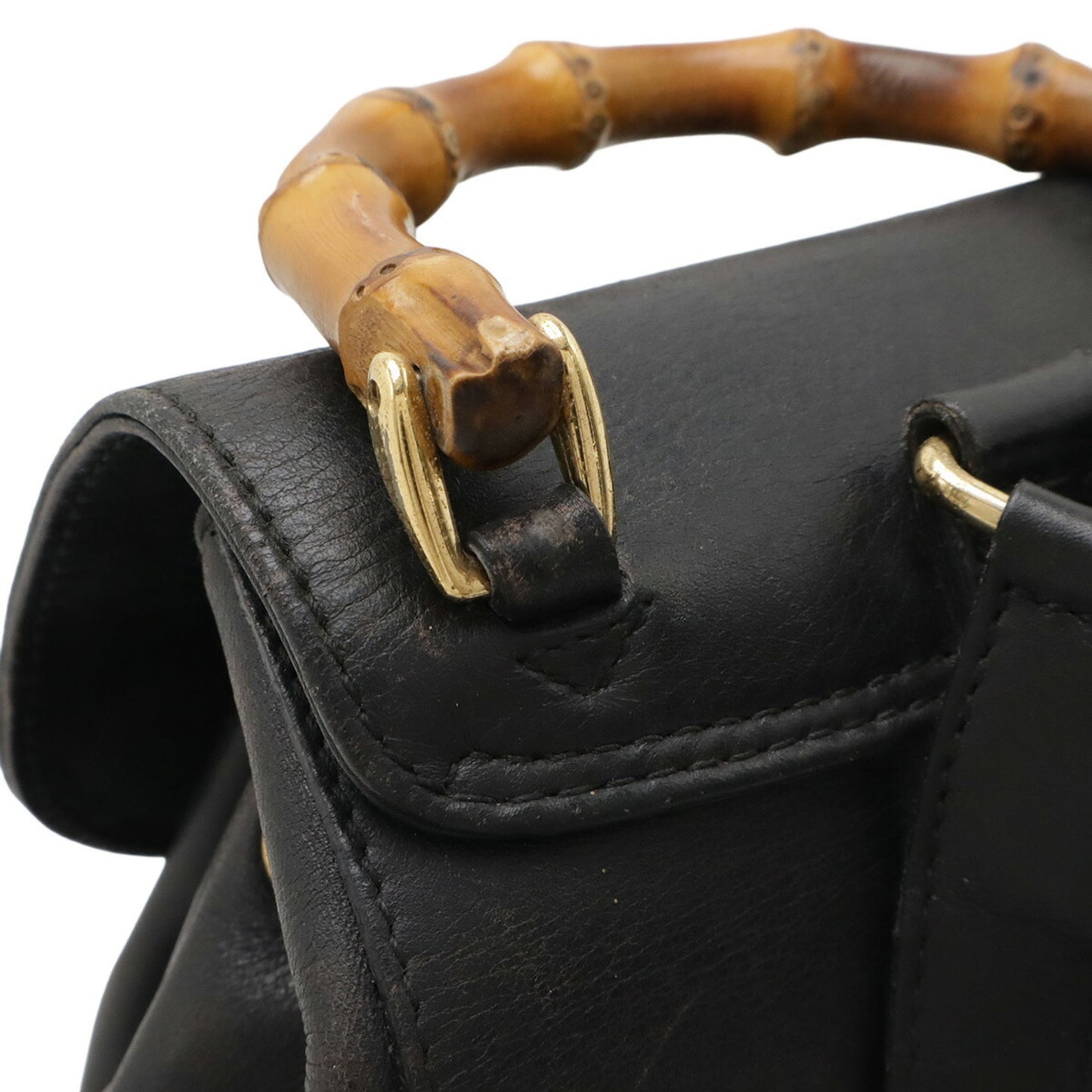 Gucci Black Bamboo Leather Backpack Shoulder Bag