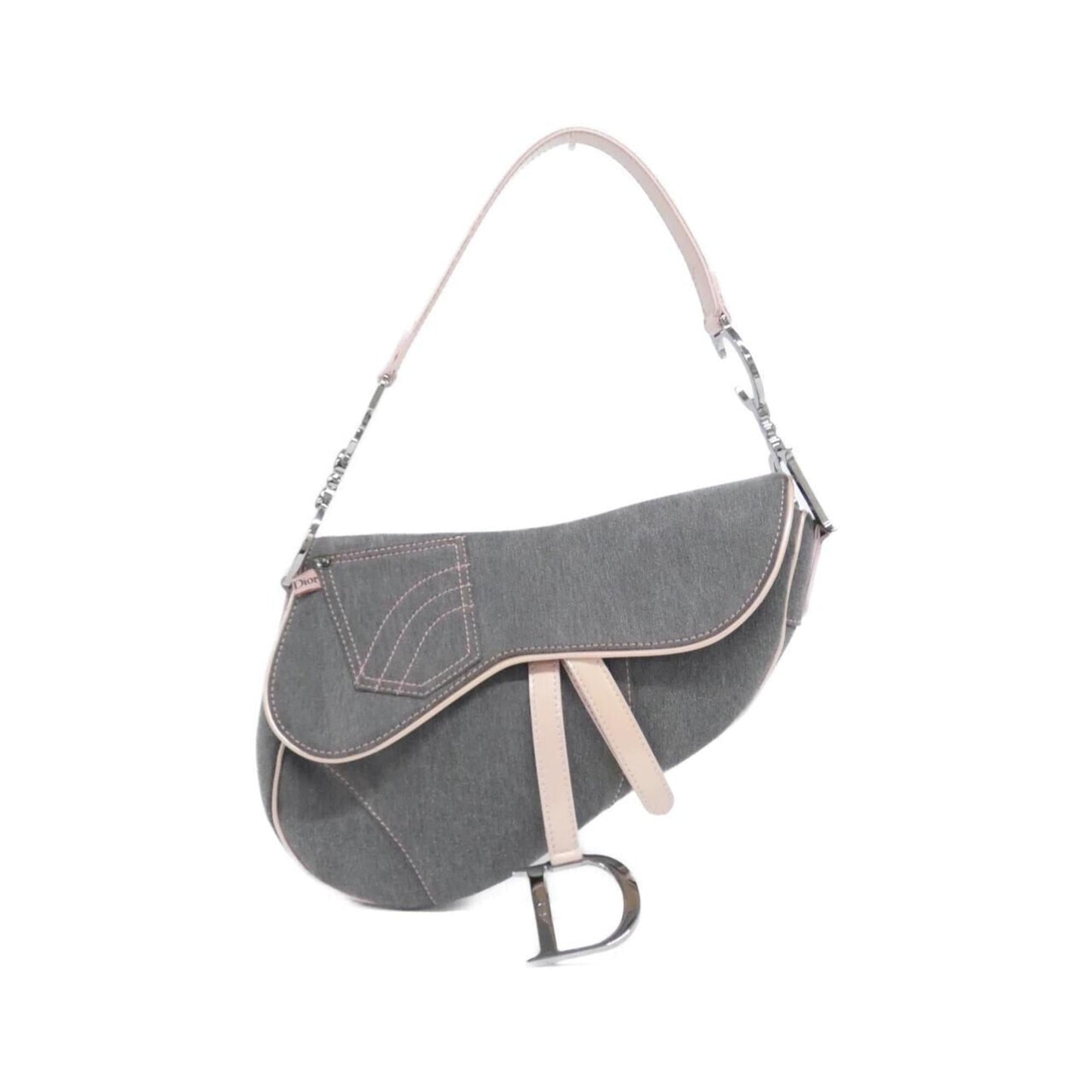 Dior Handbag Christian Shoulder Bag Denim Pink Gray