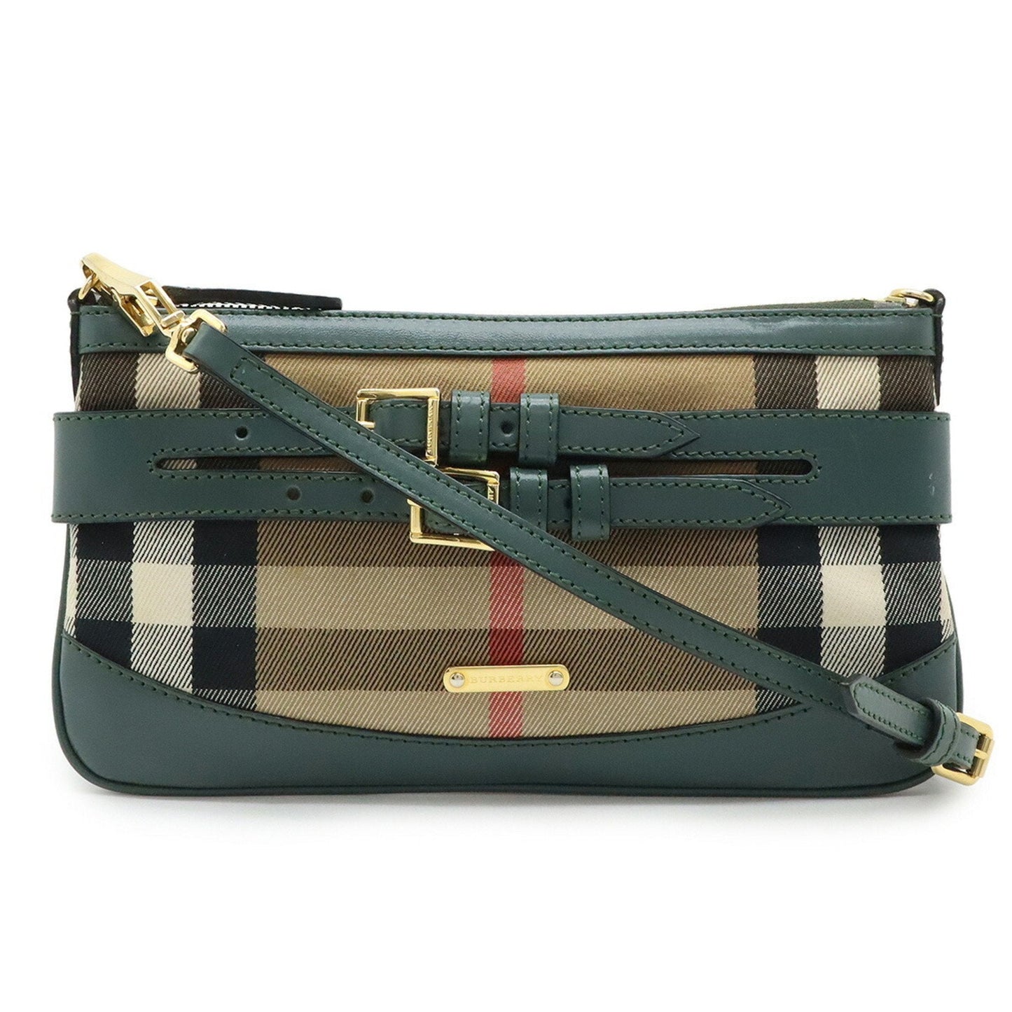 Burberry Clutch Bag Pochette Shoulder Bag Leather Canvas Beige