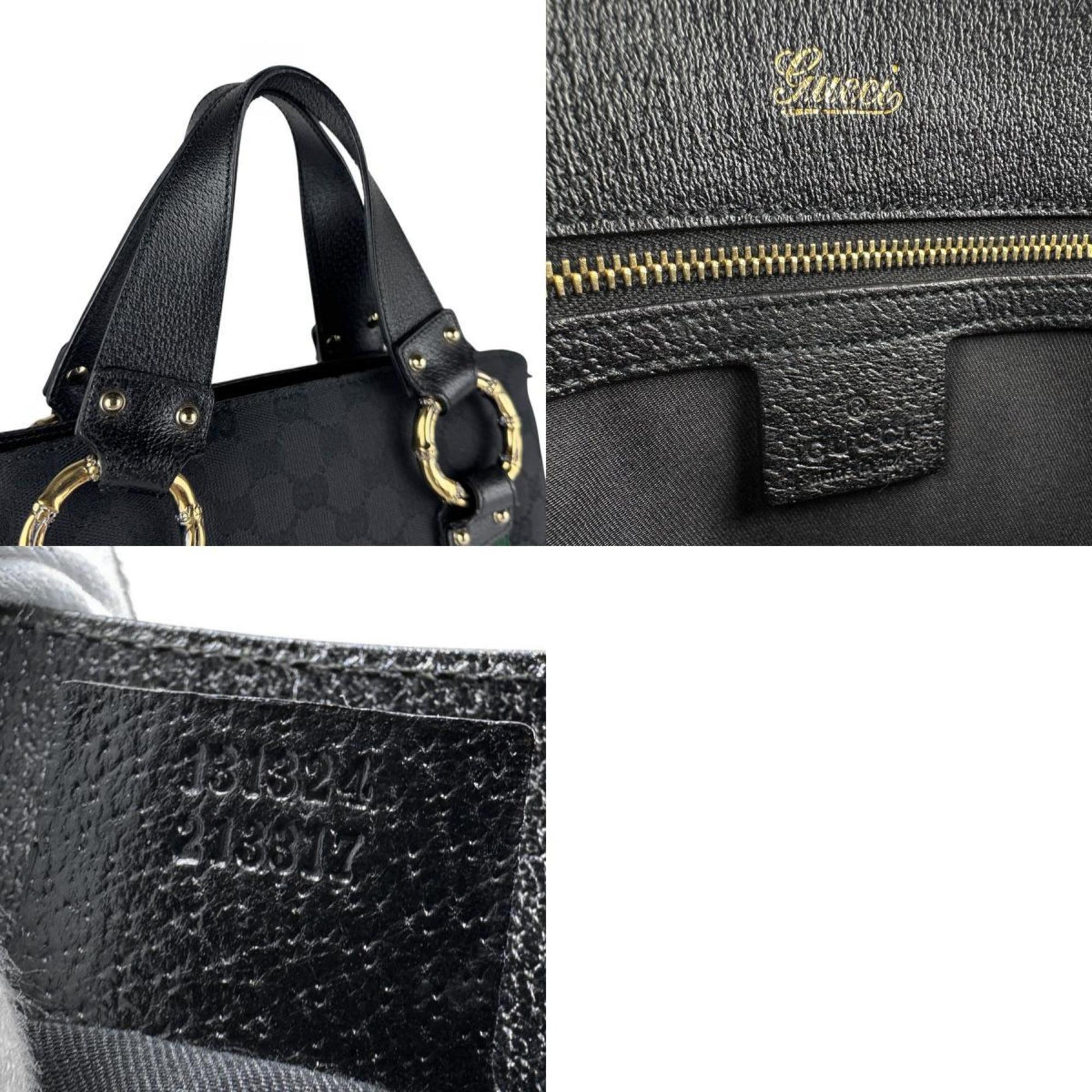 Gucci Black Gg Canvas Leather Handbag