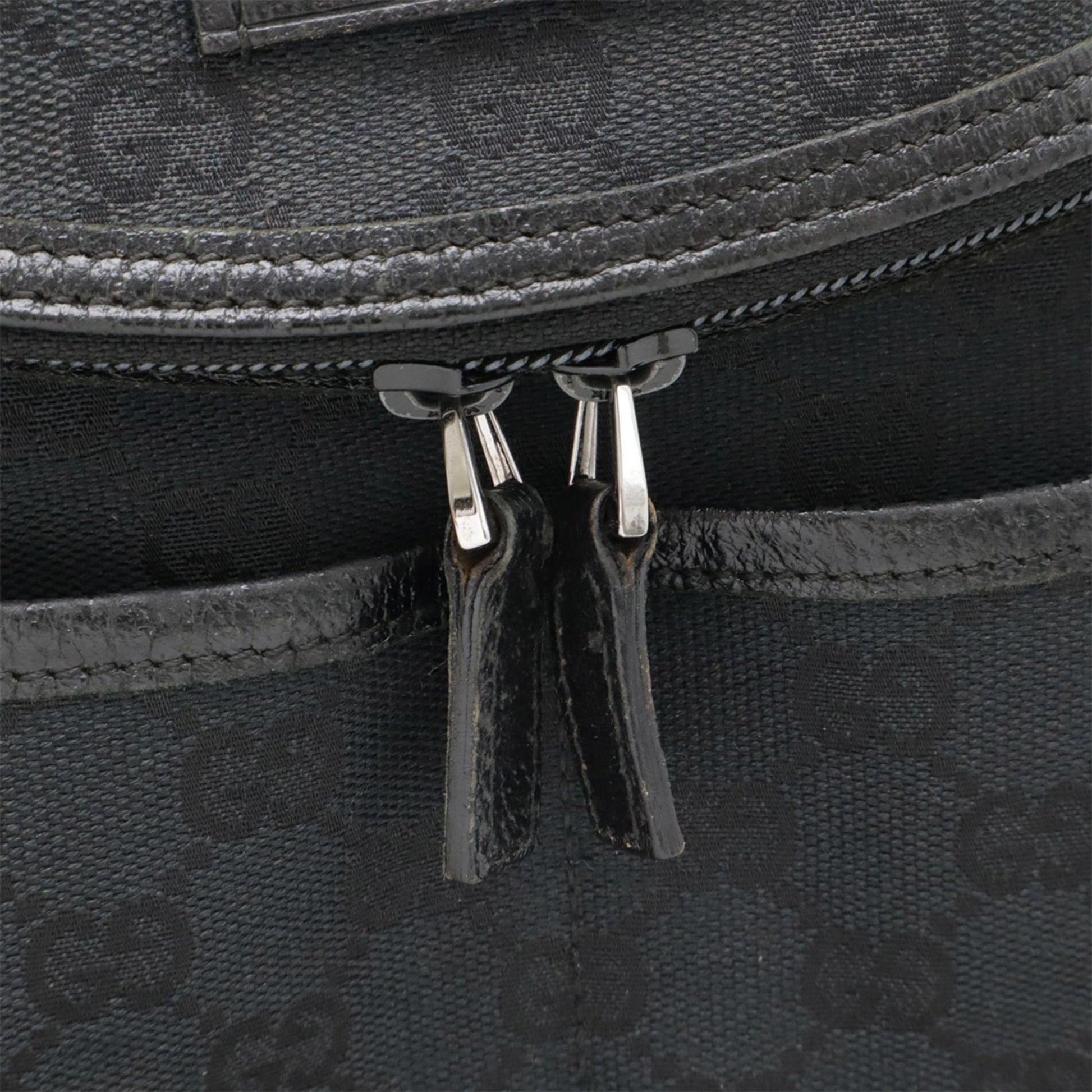 Gucci Black Gg Canvas Leather Shoulder Bag