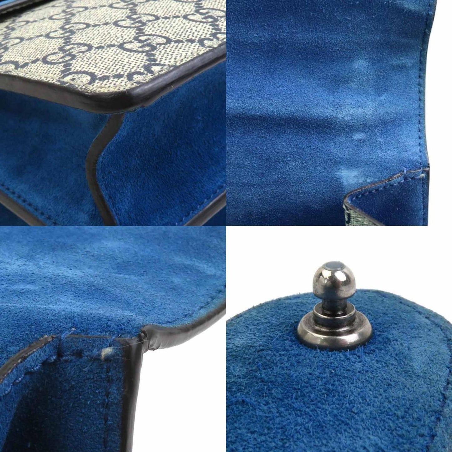 Gucci Blue Suede Gg Supreme Canvas Shoulder Bag