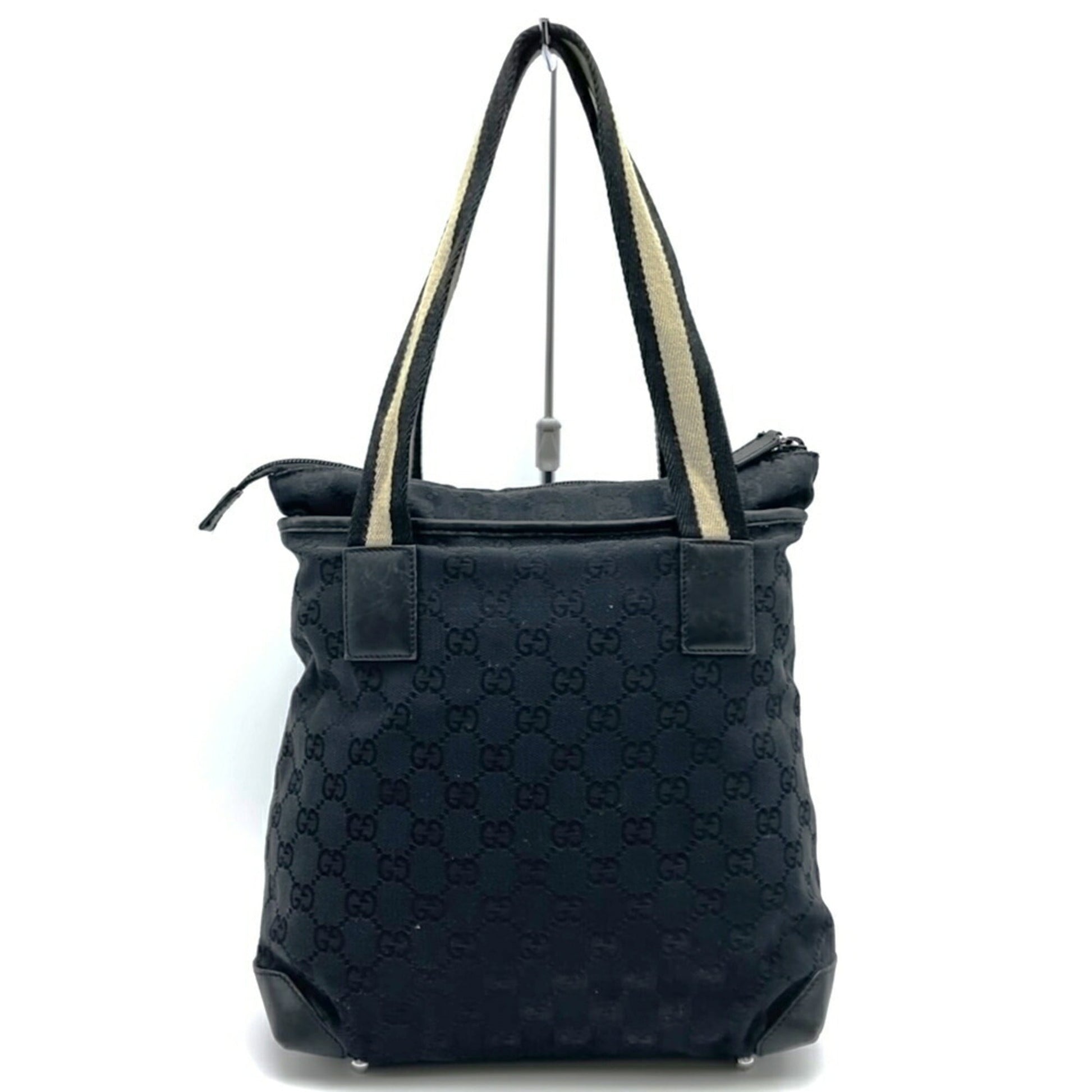 Gucci Black Gg Canvas Leather Tote Bag