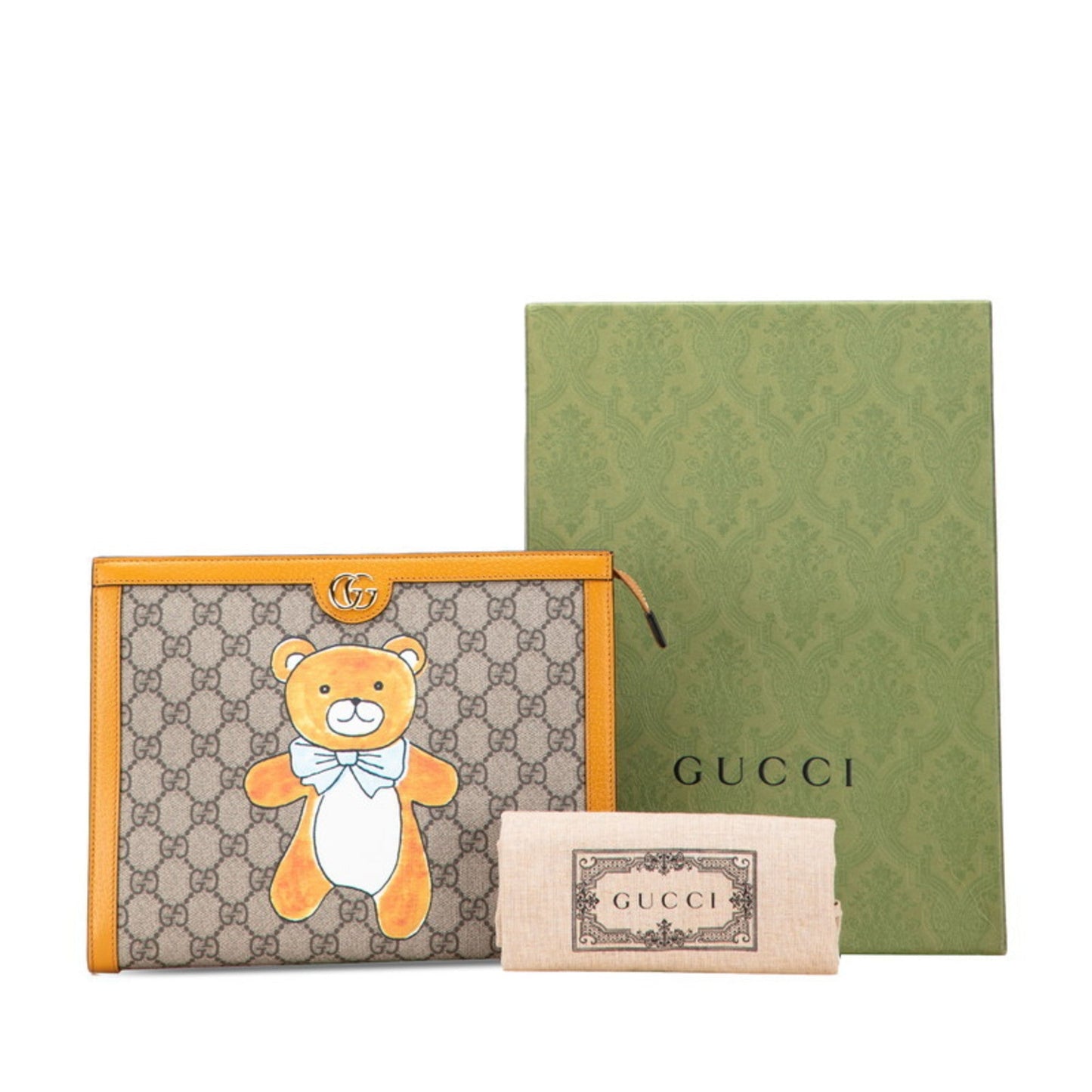 Gucci Beige Orange Pvc Leather Clutch Bag