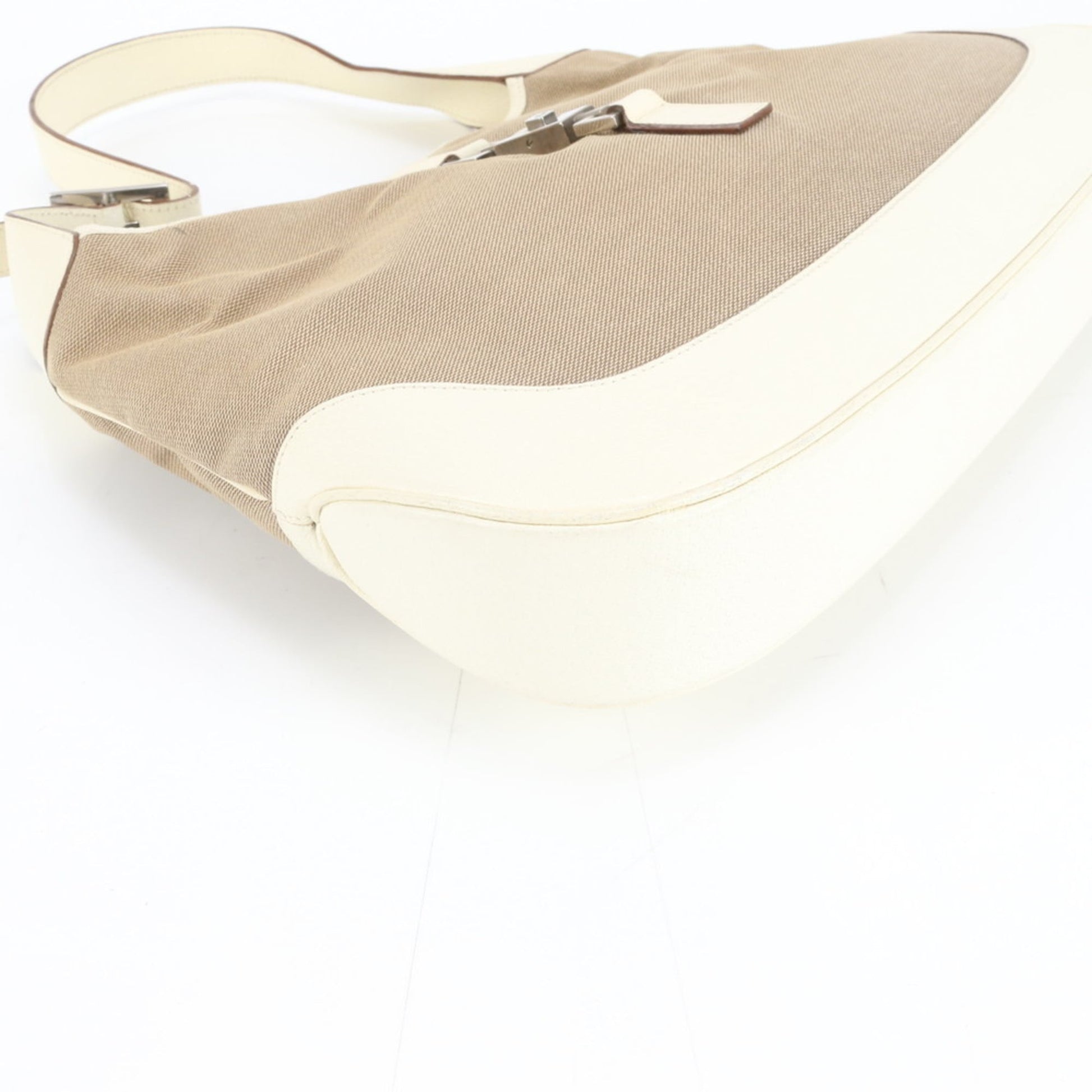 Gucci Beige Leather Canvas Shoulder Bag