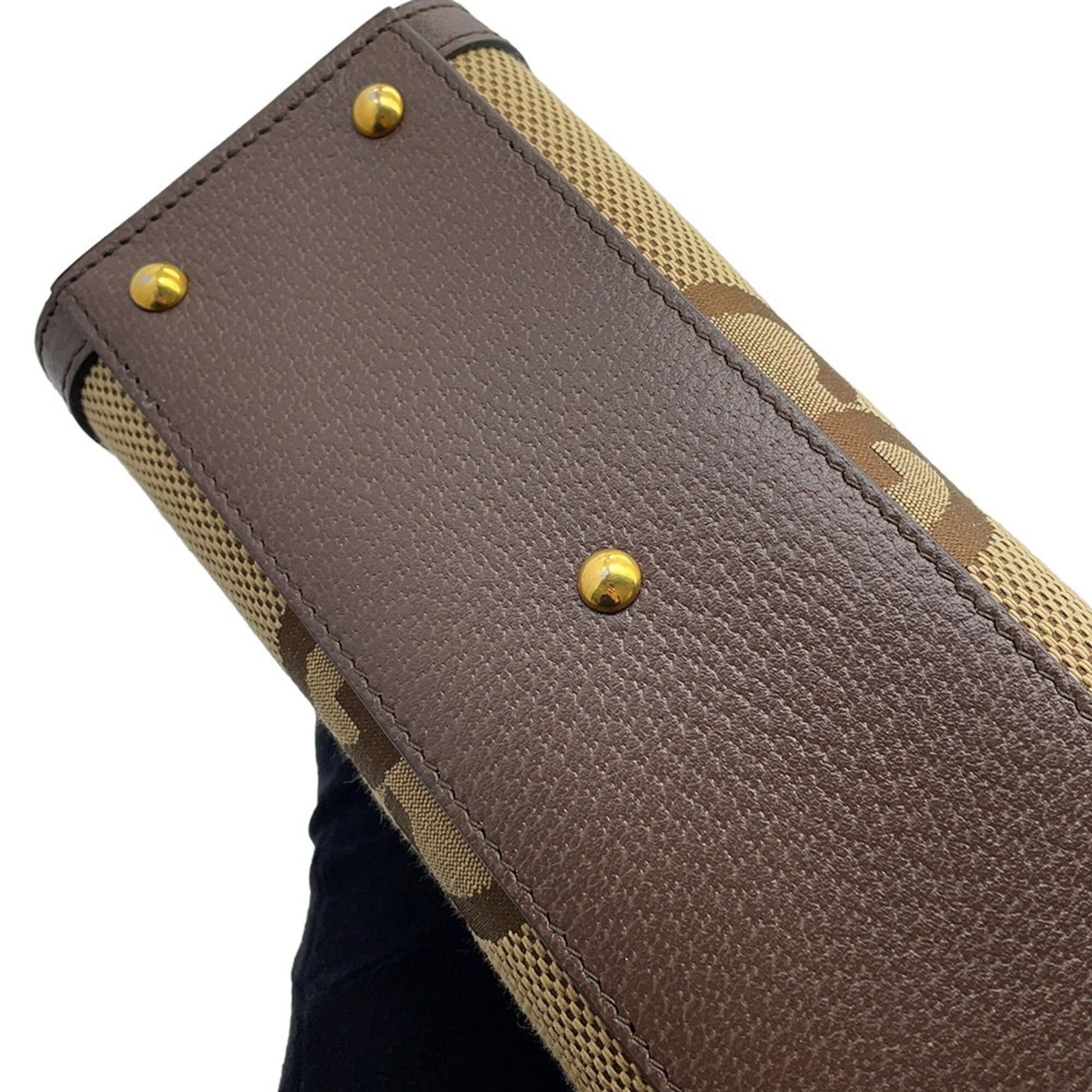 Gucci Beige Brown Gg Canvas Leather Handbag