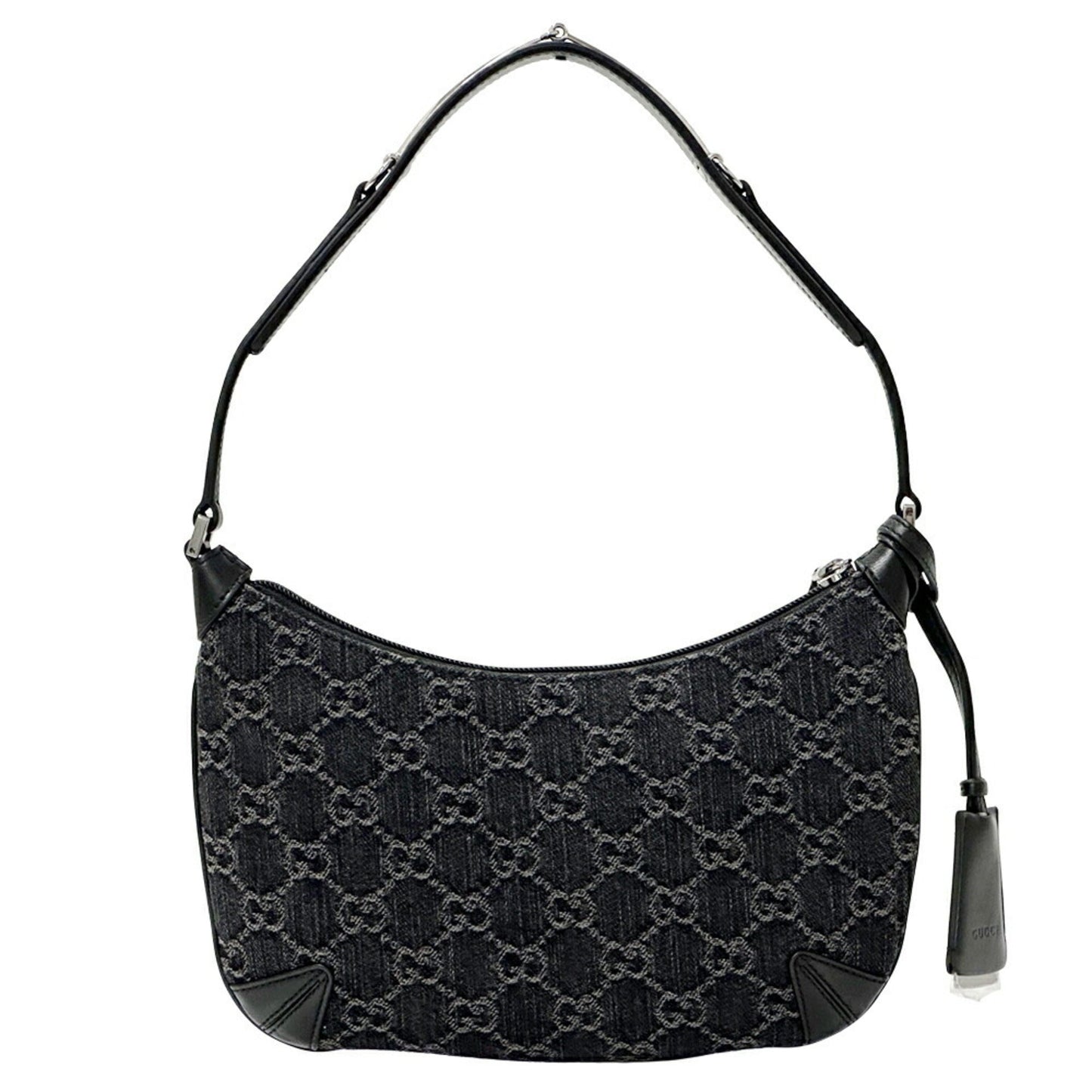 Gucci Black Gray Denim Leather Shoulder Bag