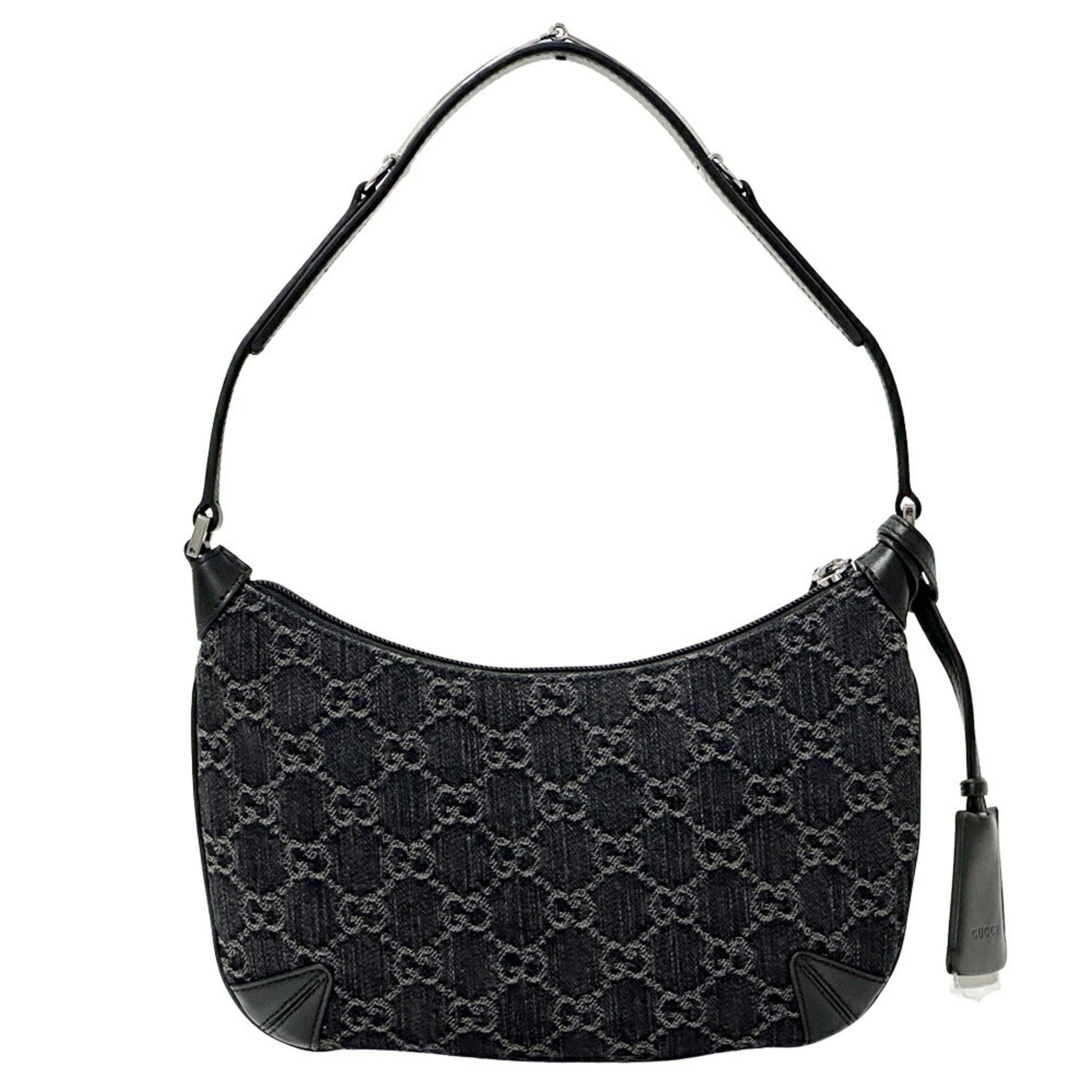 Gucci Black Gray Denim Leather Shoulder Bag