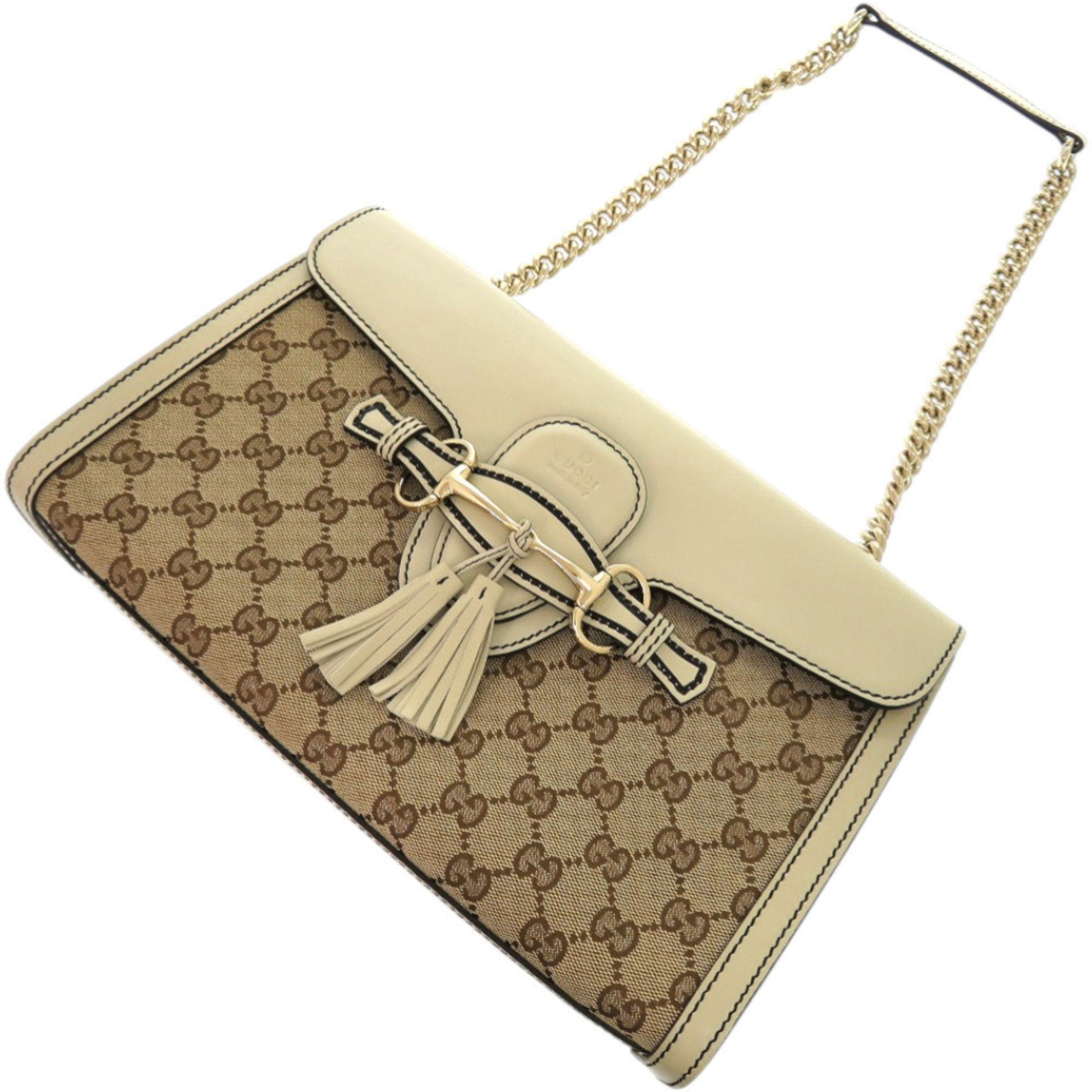 Gucci Beige White Gg Canvas Leather Shoulder Bag