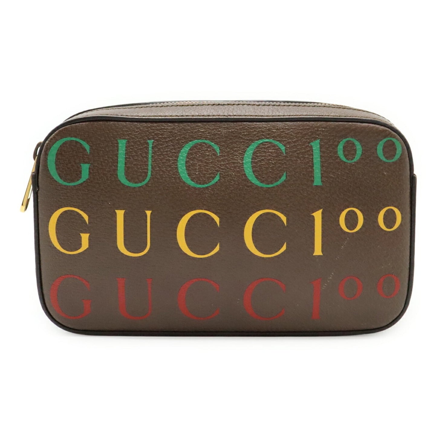 Gucci Brown Green Red Color Yellow Leather Clutch Bag Fanny Pack Sling Bag
