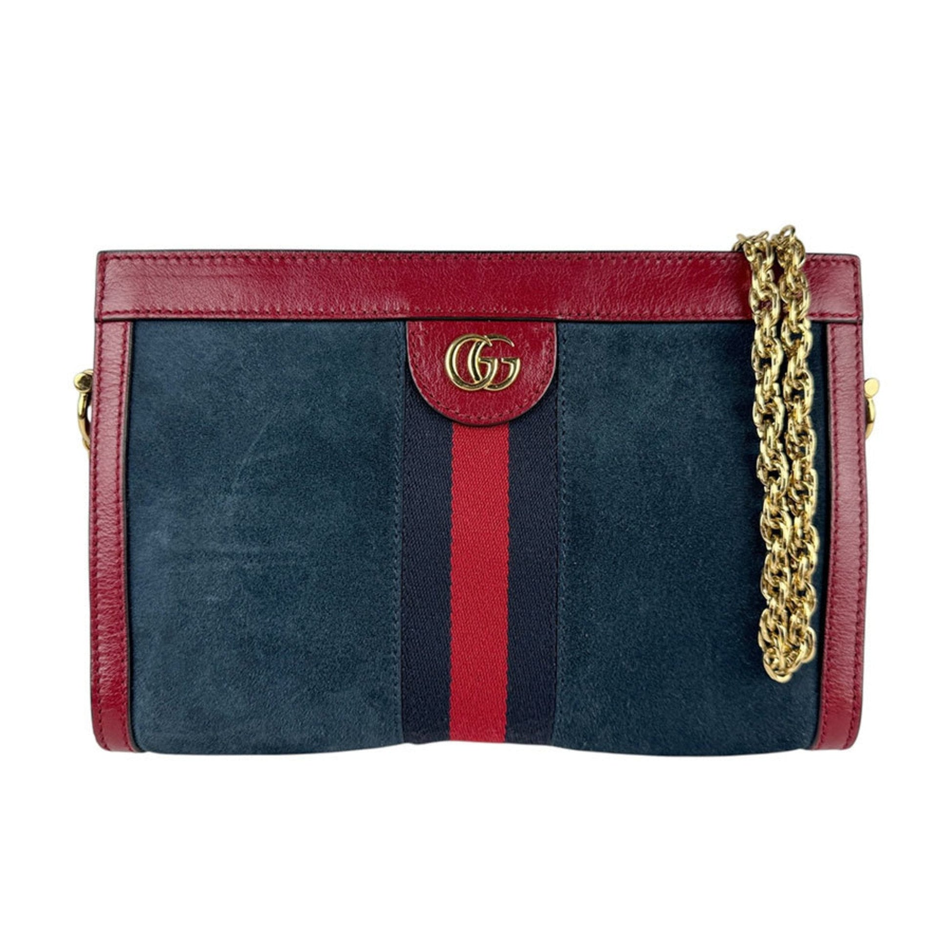Gucci Dark Red Navy Suede Leather Shoulder Bag