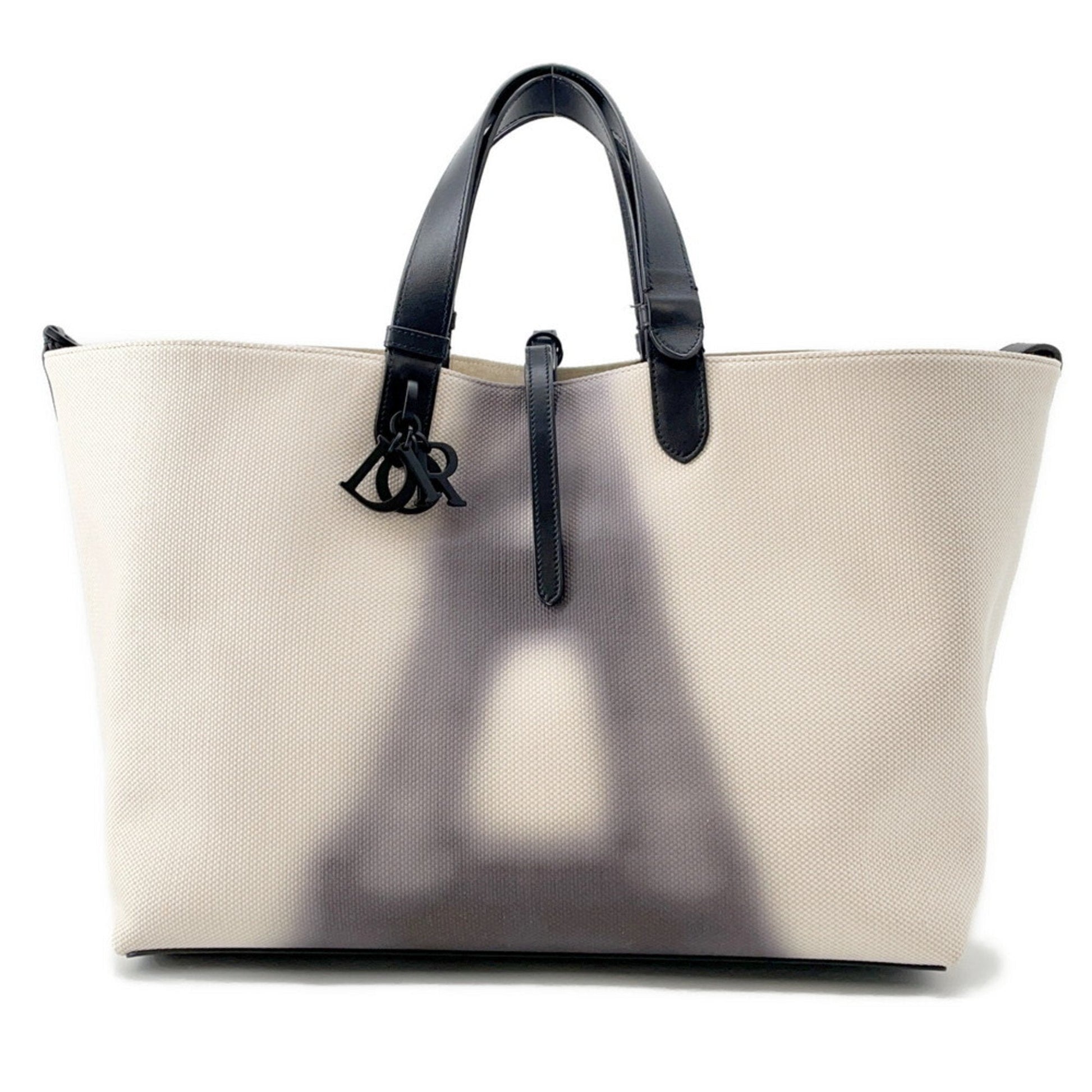 Dior Handbag Christian Ivory Tote Bag Leather Canvas Black