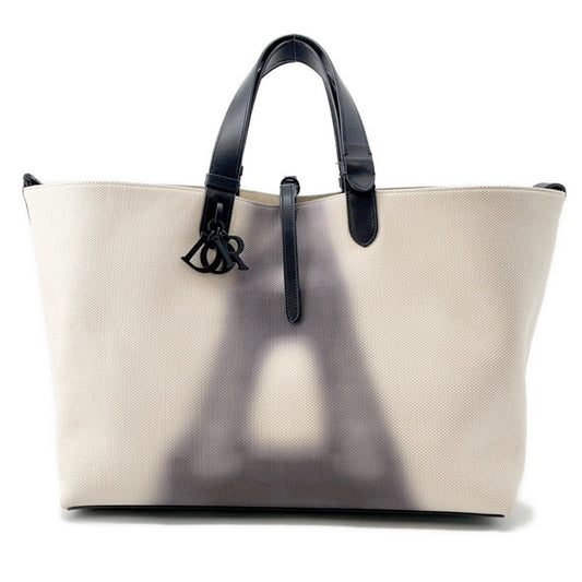 Dior Handbag Christian Ivory Tote Bag Leather Canvas Black
