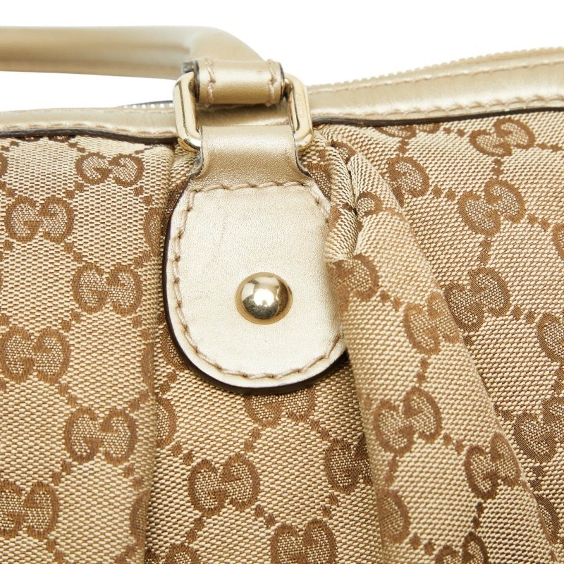 Gucci Beige Brown Canvas Leather Shoulder Bag Tote Bag