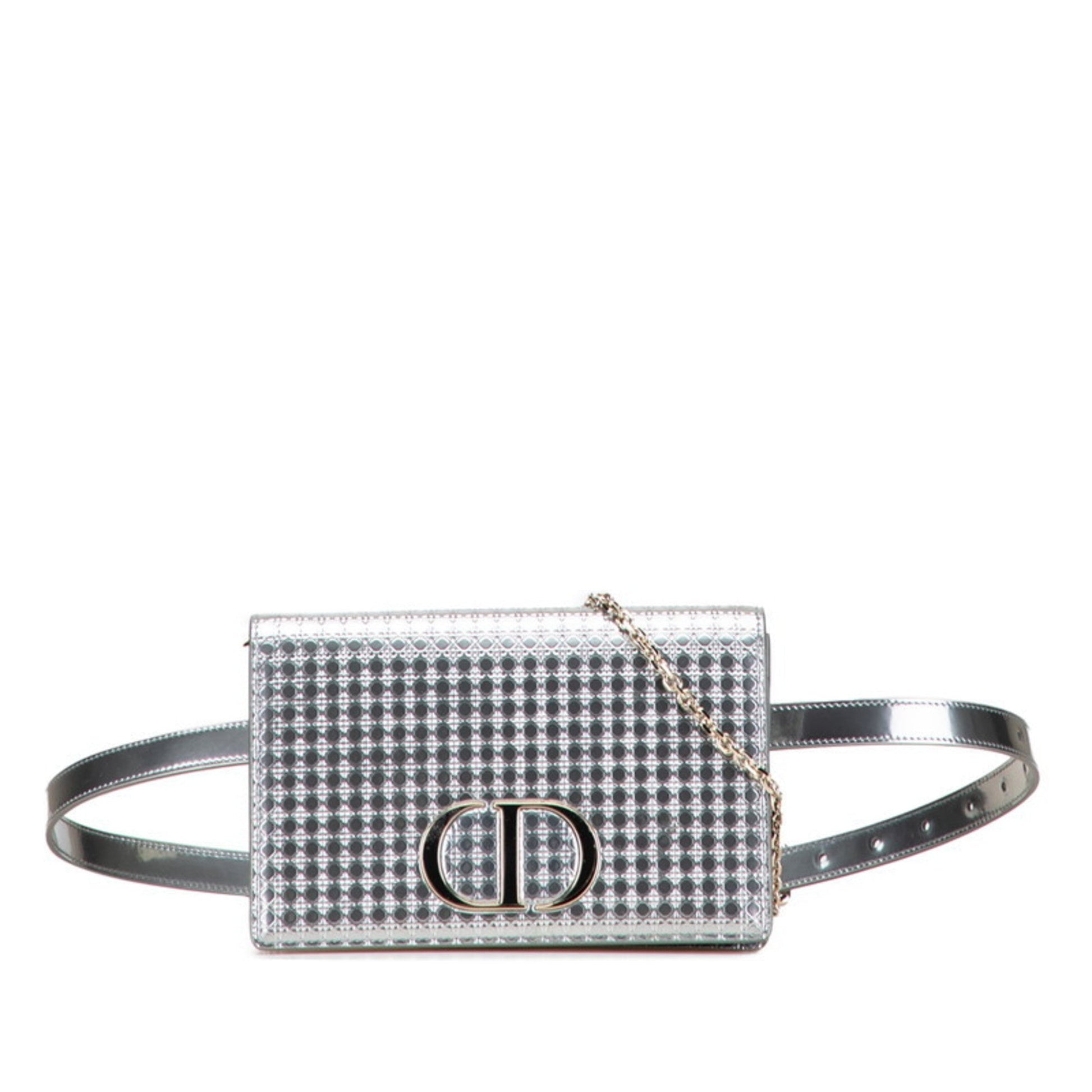 Dior Handbag Christian Shoulder Bag Leather Silver