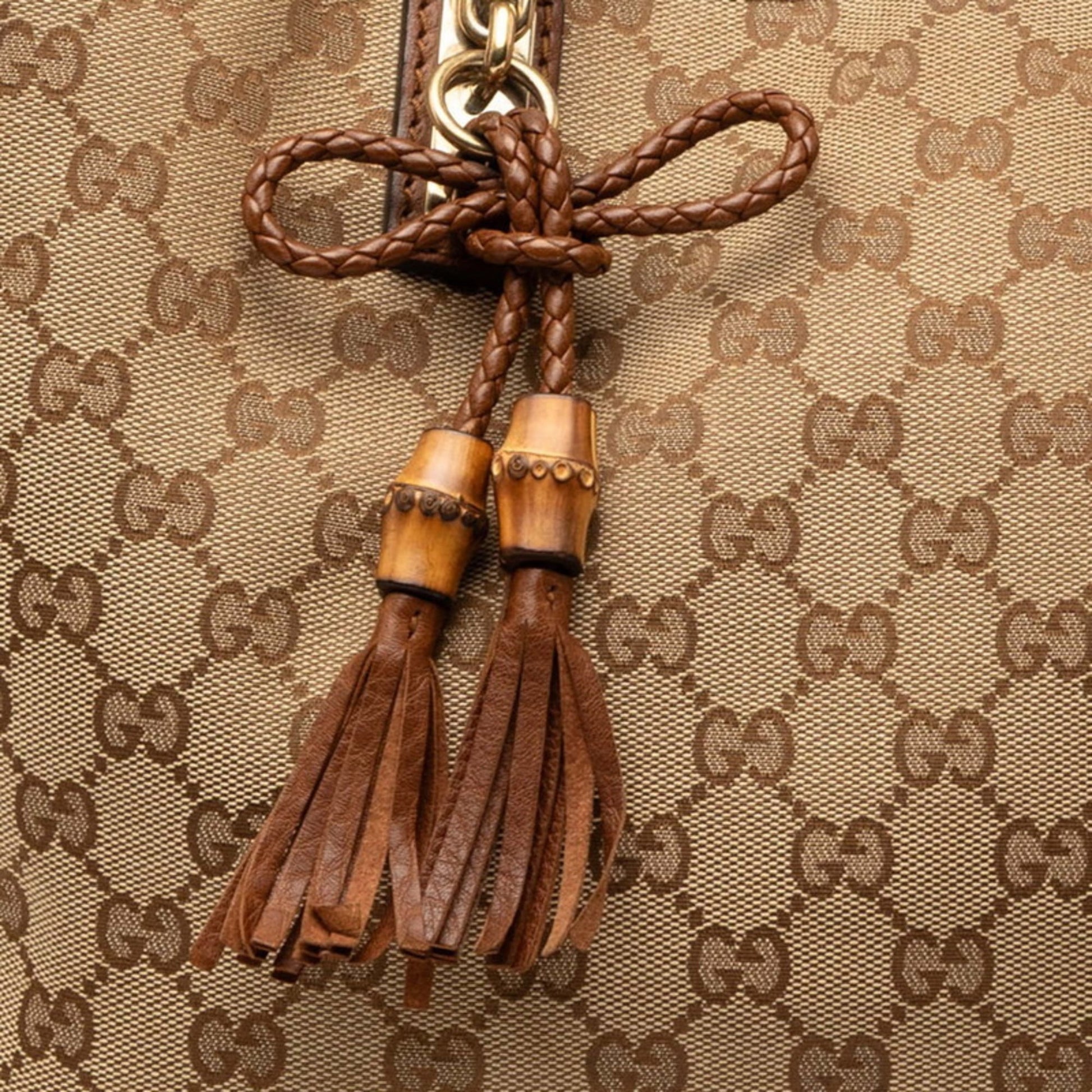 Gucci Beige Brown Gg Canvas Leather Shoulder Bag Tote Bag