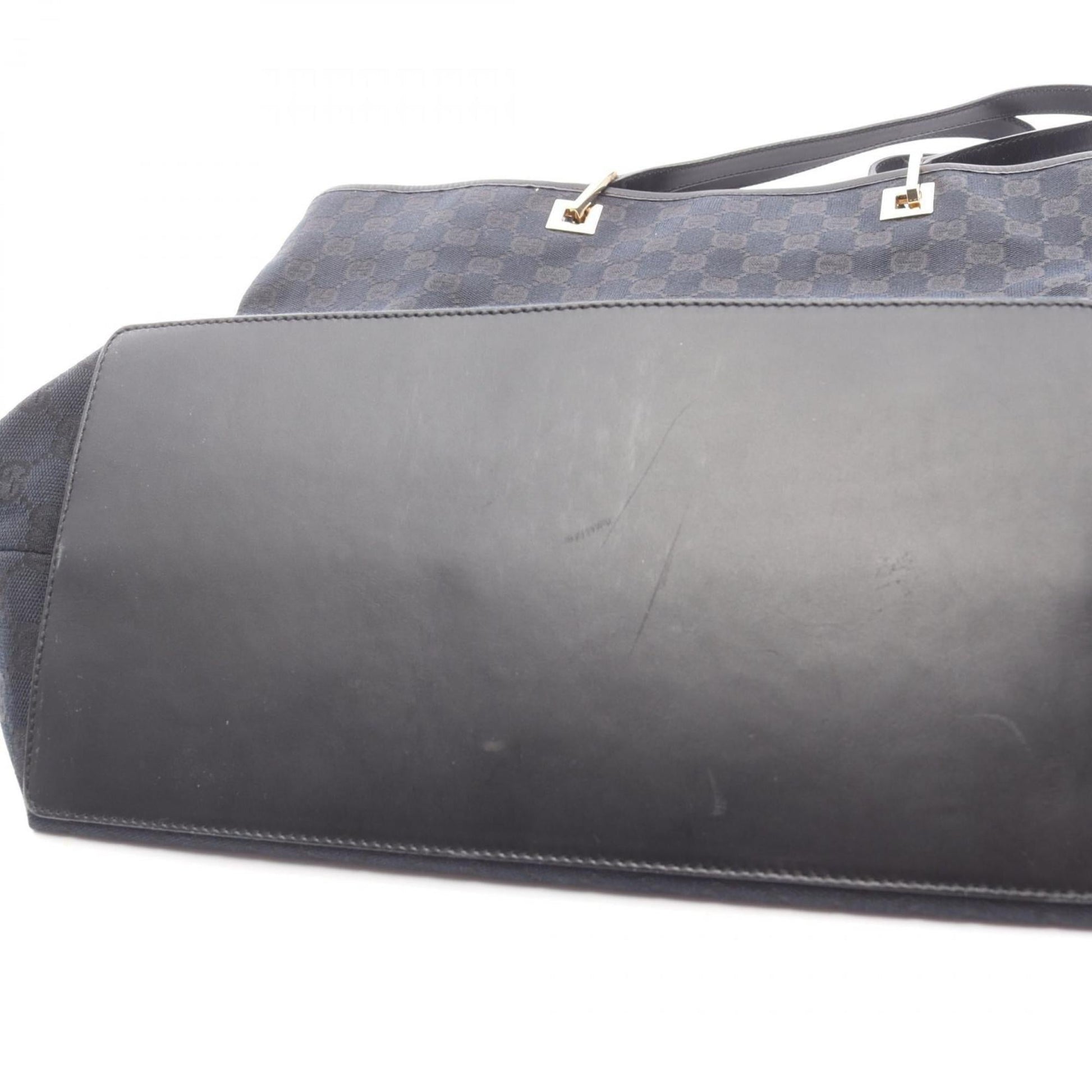 Gucci Black Navy Gg Canvas Leather Tote Bag