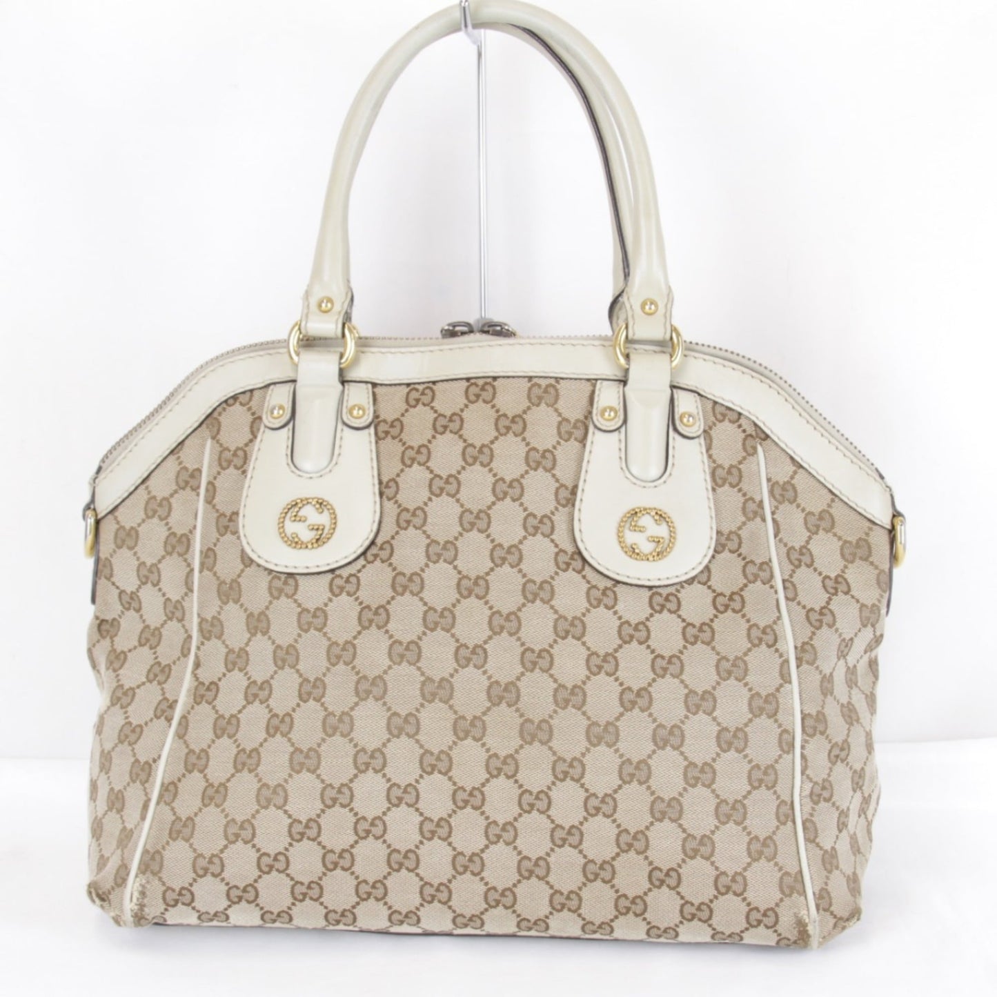Gucci Gg Canvas Beige Gg Canvas Leather Handbag