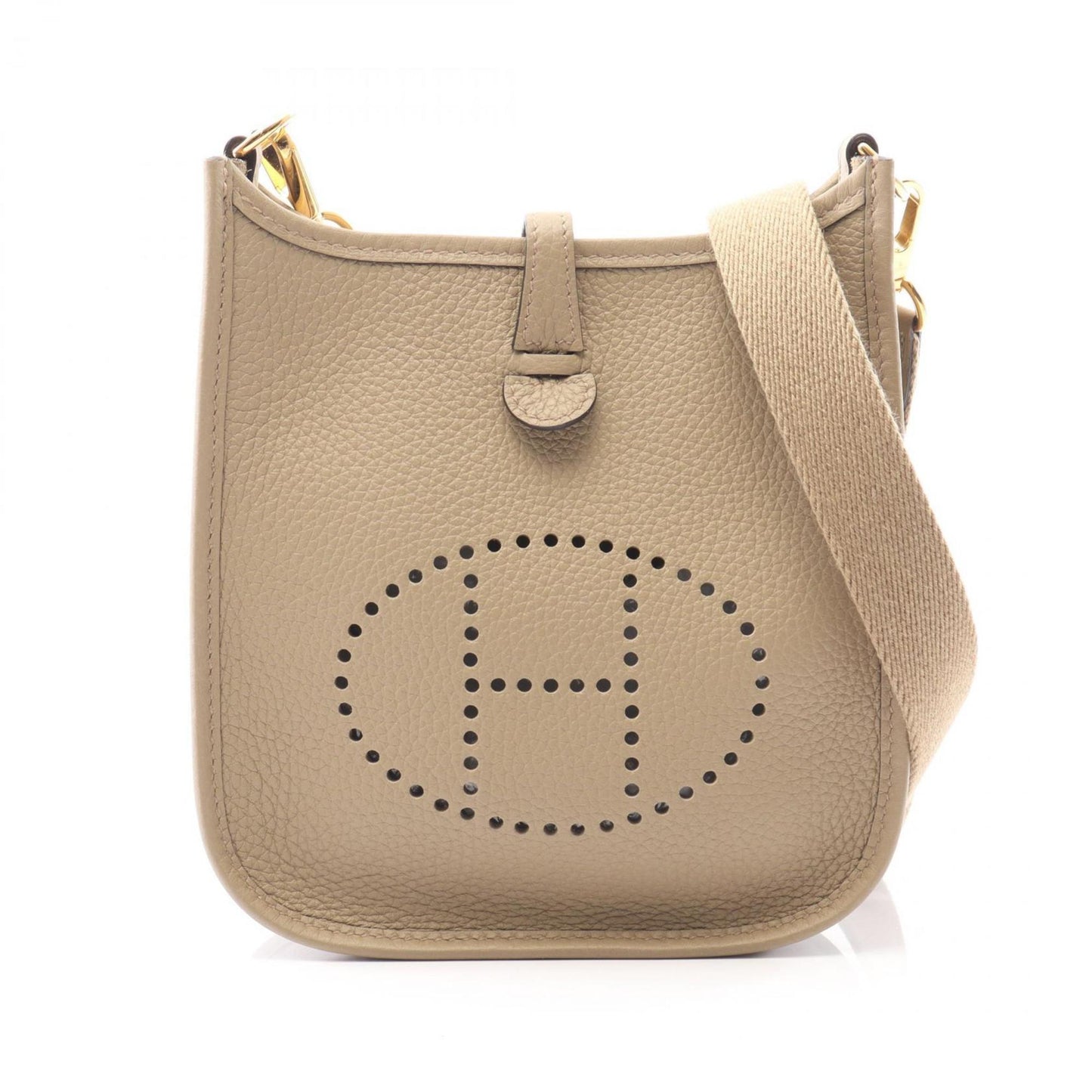 Hermes Taurillon Clemence Shoulder Bag Leather Beige Mini