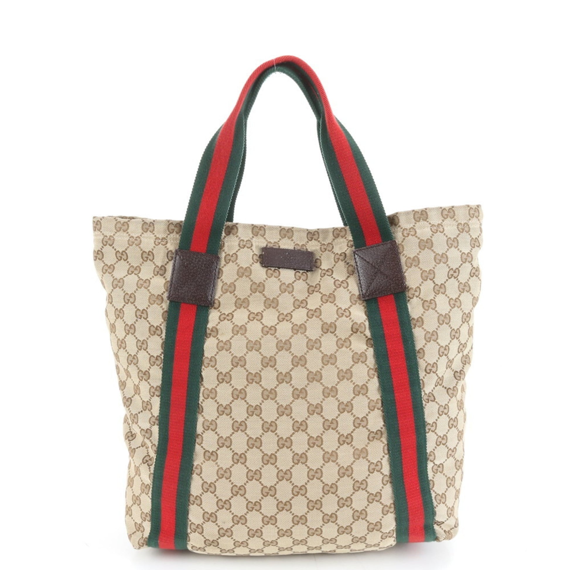 Gucci Brown Leather Canvas Tote Bag
