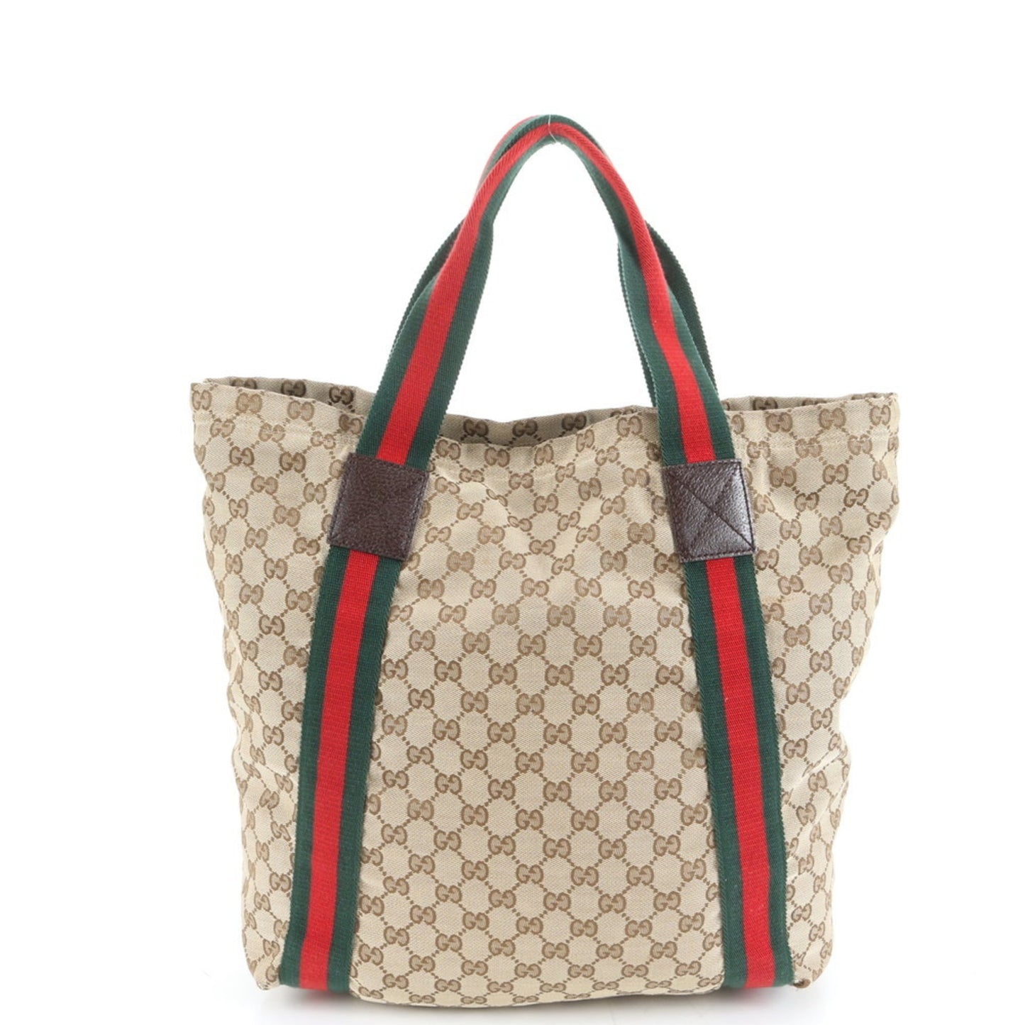 Gucci Brown Leather Canvas Tote Bag