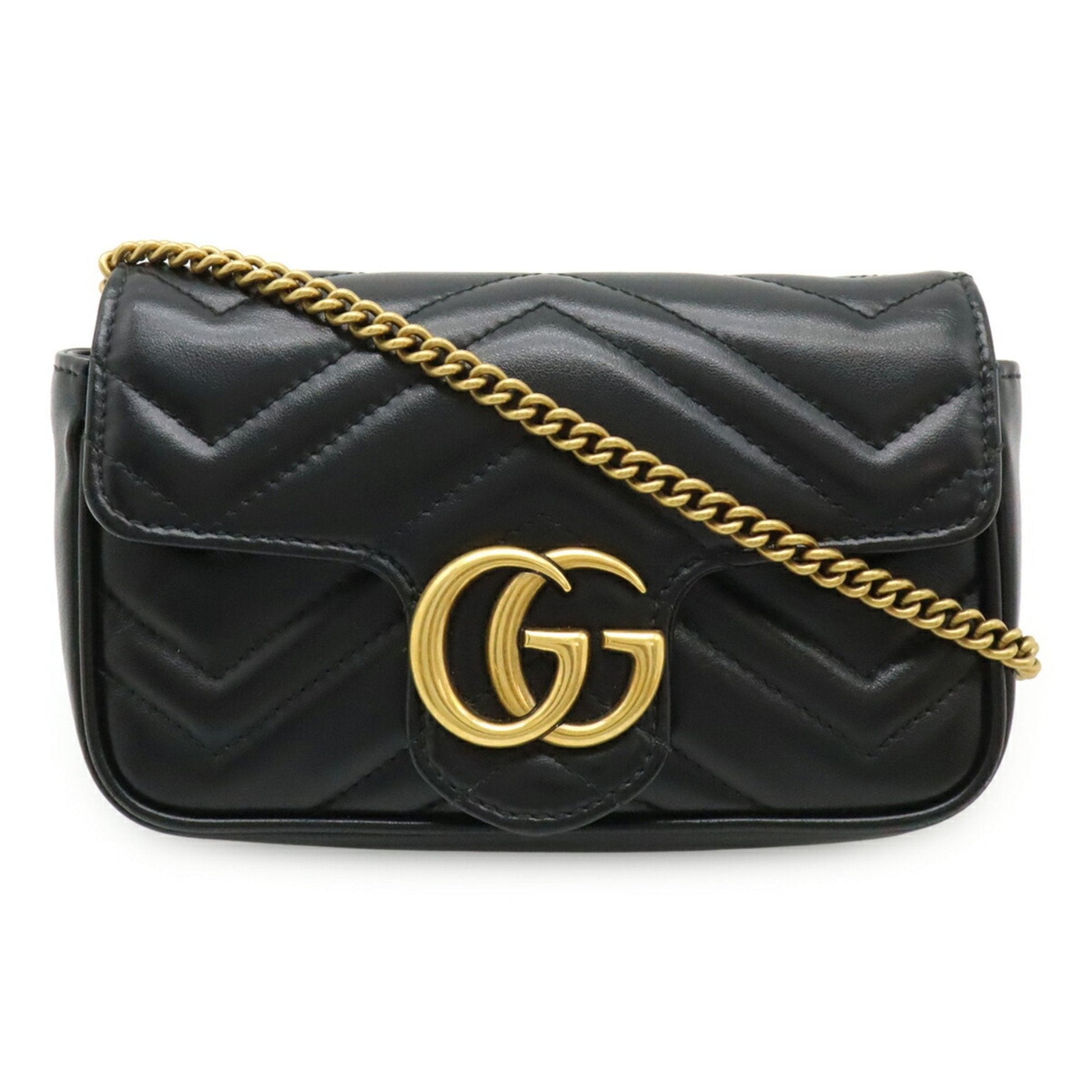 Gucci Gg Marmont Black Leather Pochette Shoulder Bag