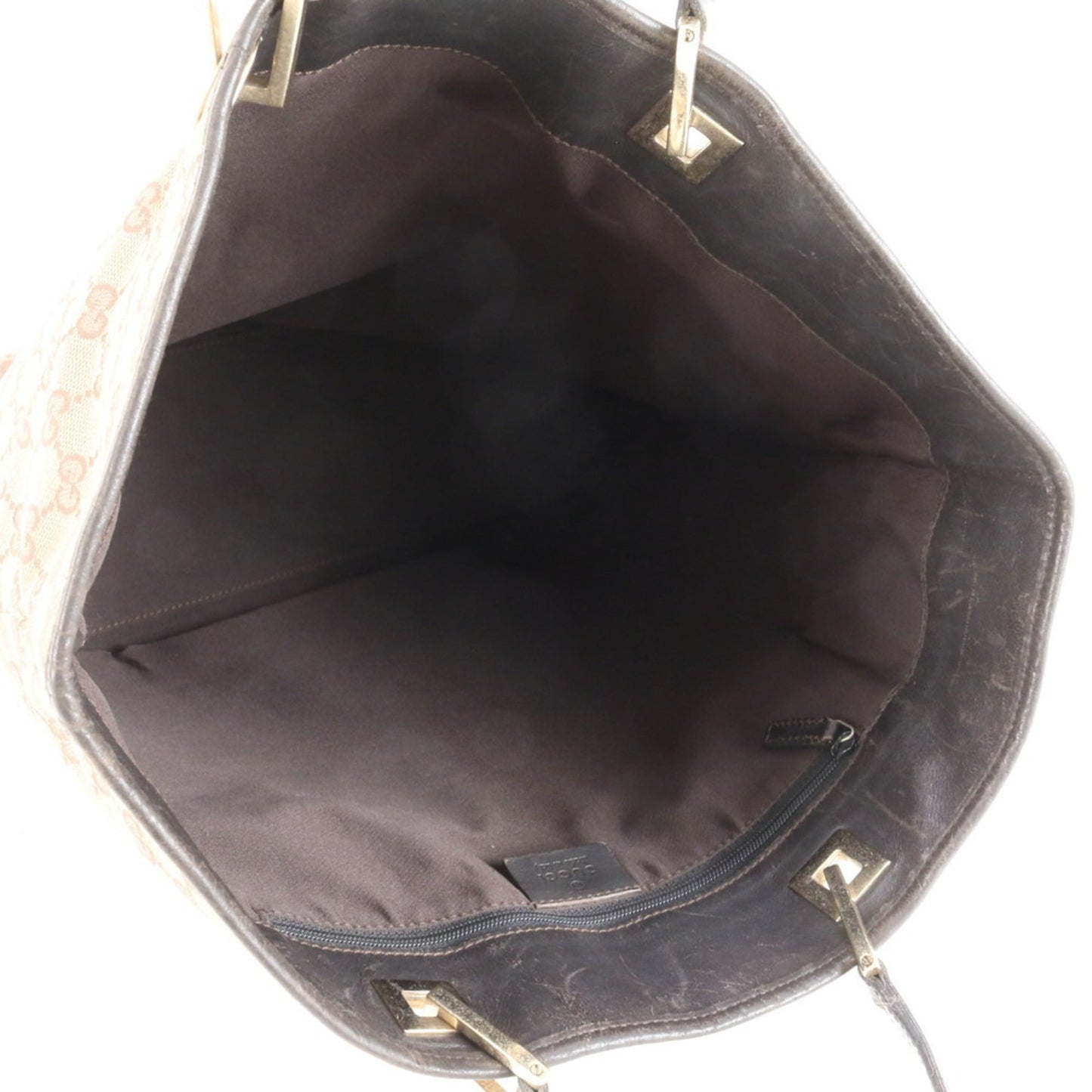 Gucci Brown Leather Canvas Tote Bag