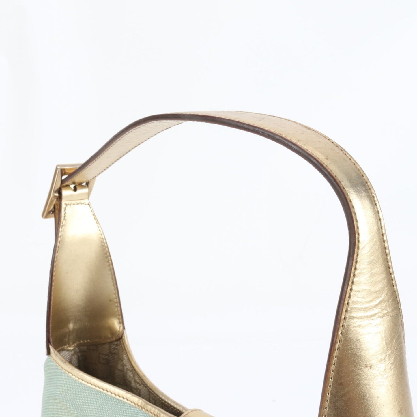 Gucci Blue Gold Leather Canvas Shoulder Bag
