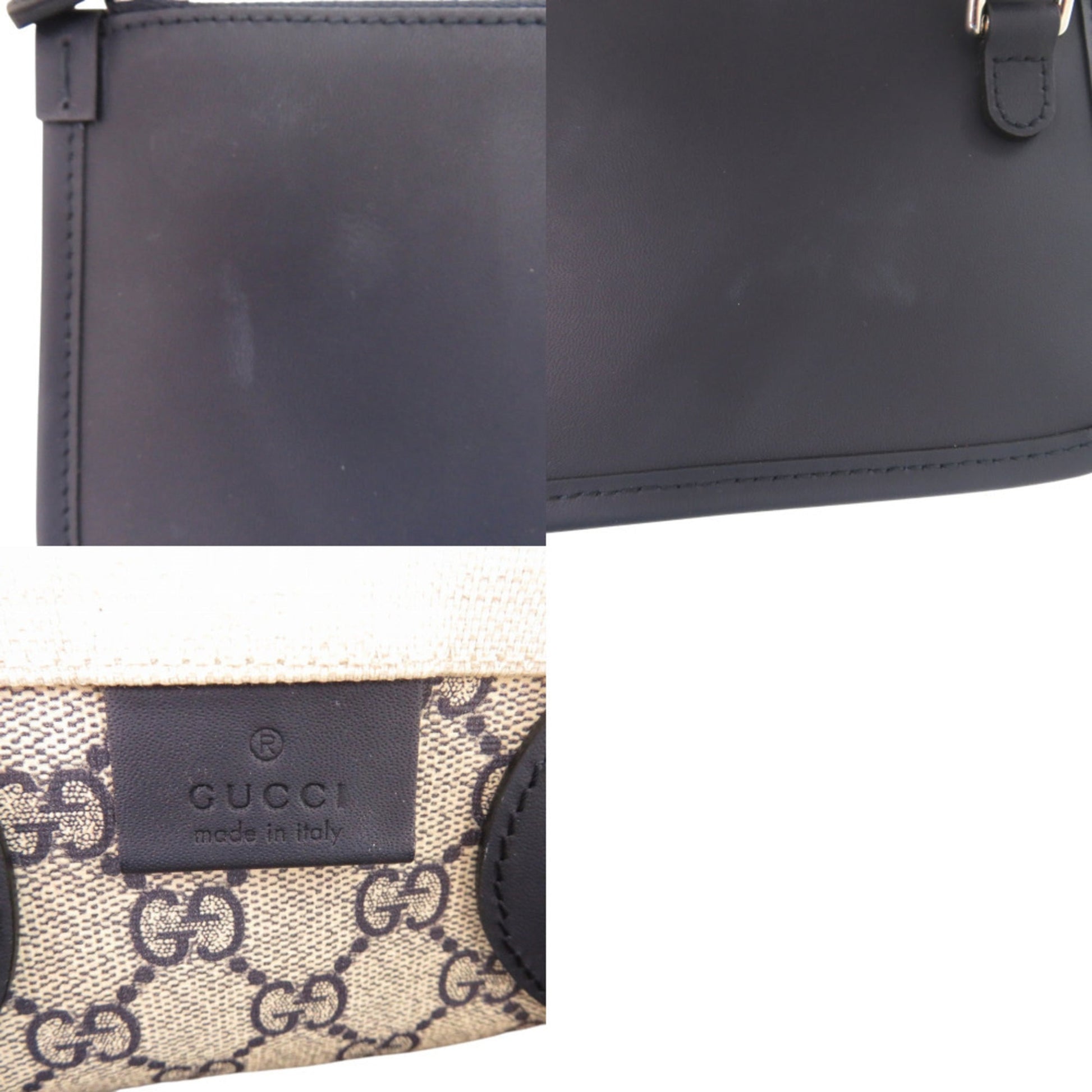 Gucci Navy Canvas Leather Tote Bag