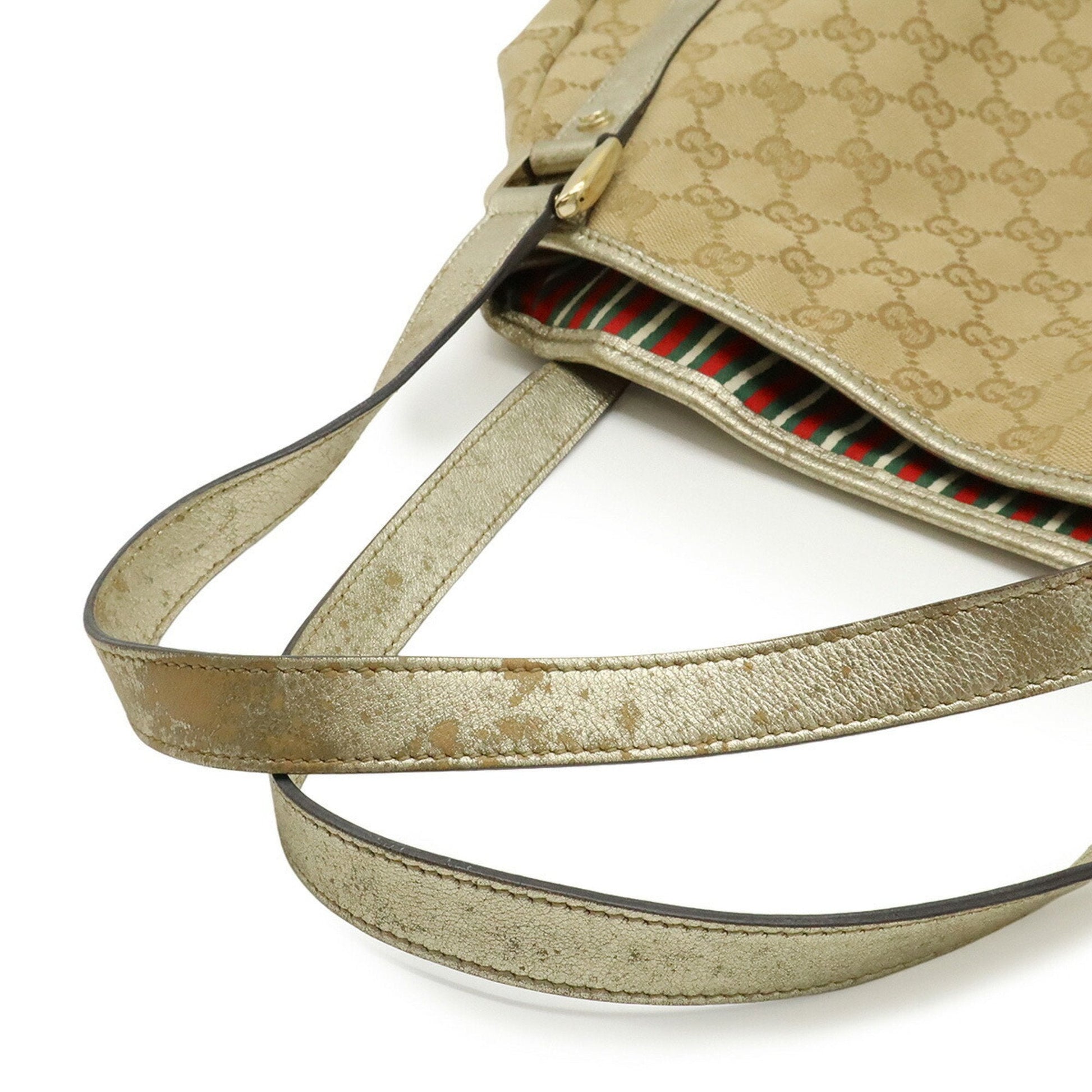 Gucci Beige Champagne Gold Gg Canvas Leather Shoulder Bag Tote Bag