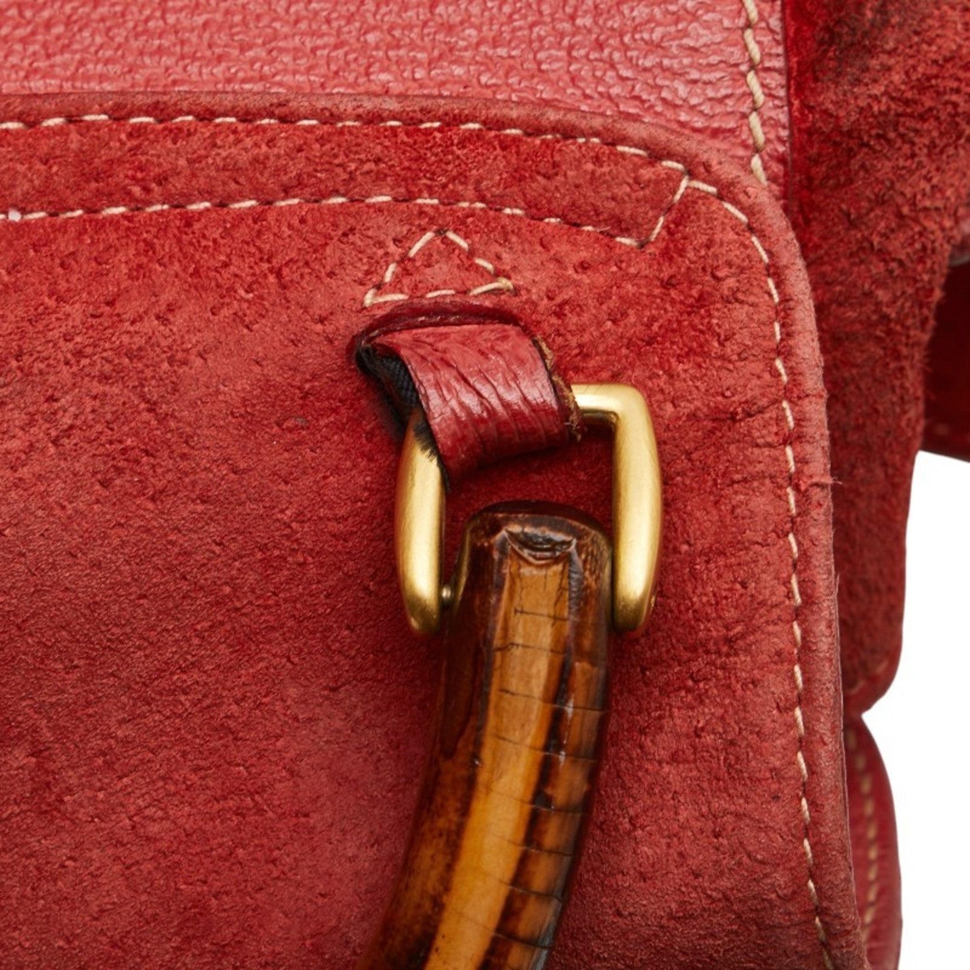 Gucci Red Brown Bamboo Leather Backpack