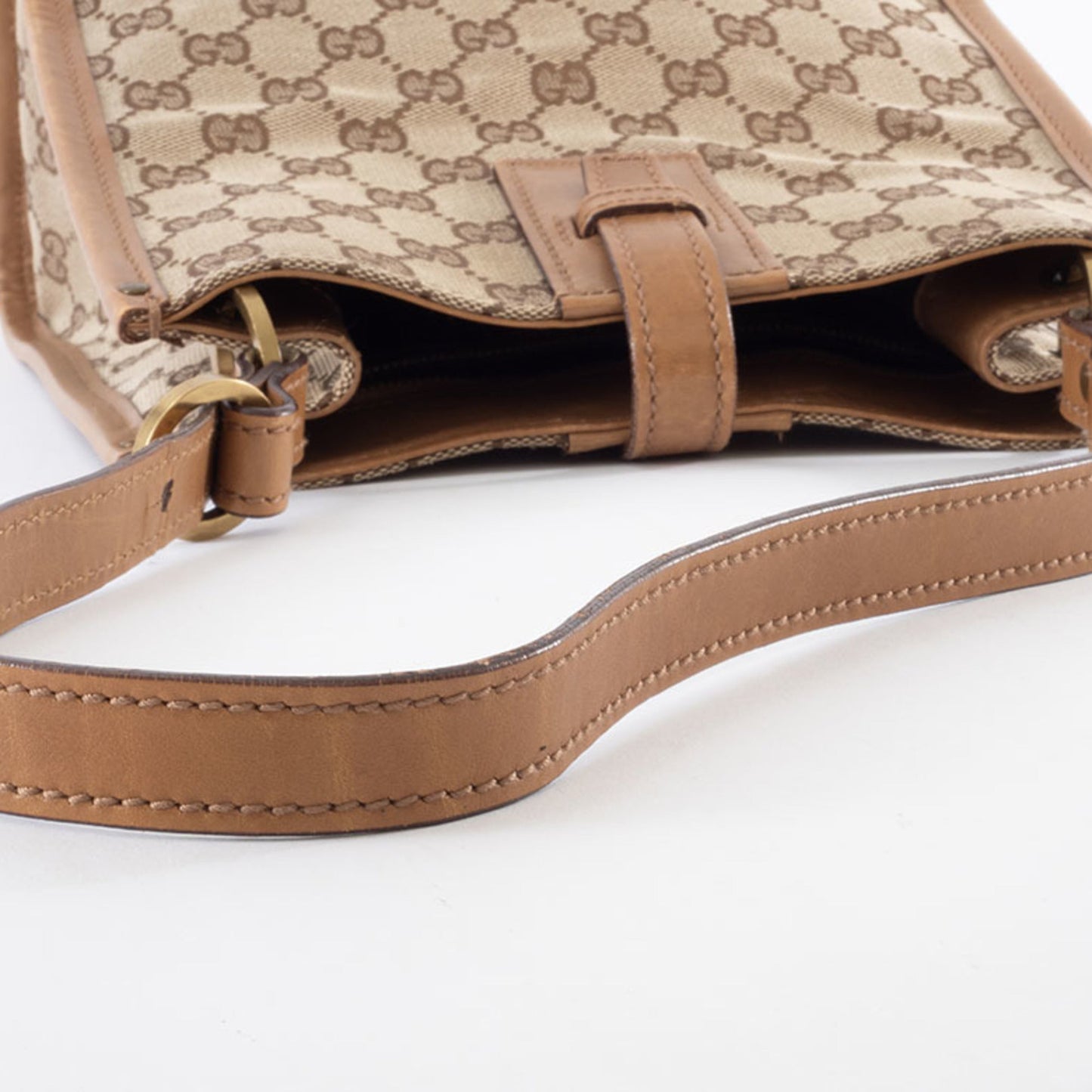 Gucci Gg Canvas Beige Brown Gg Canvas Leather Shoulder Bag