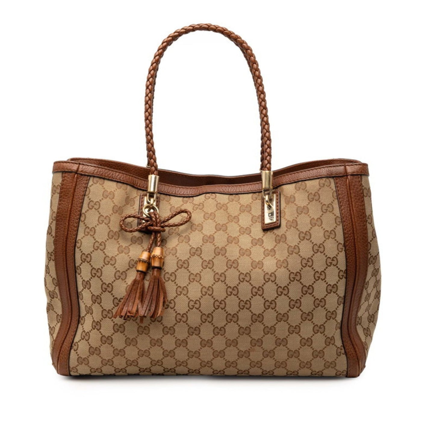 Gucci Beige Brown Gg Canvas Leather Shoulder Bag Tote Bag