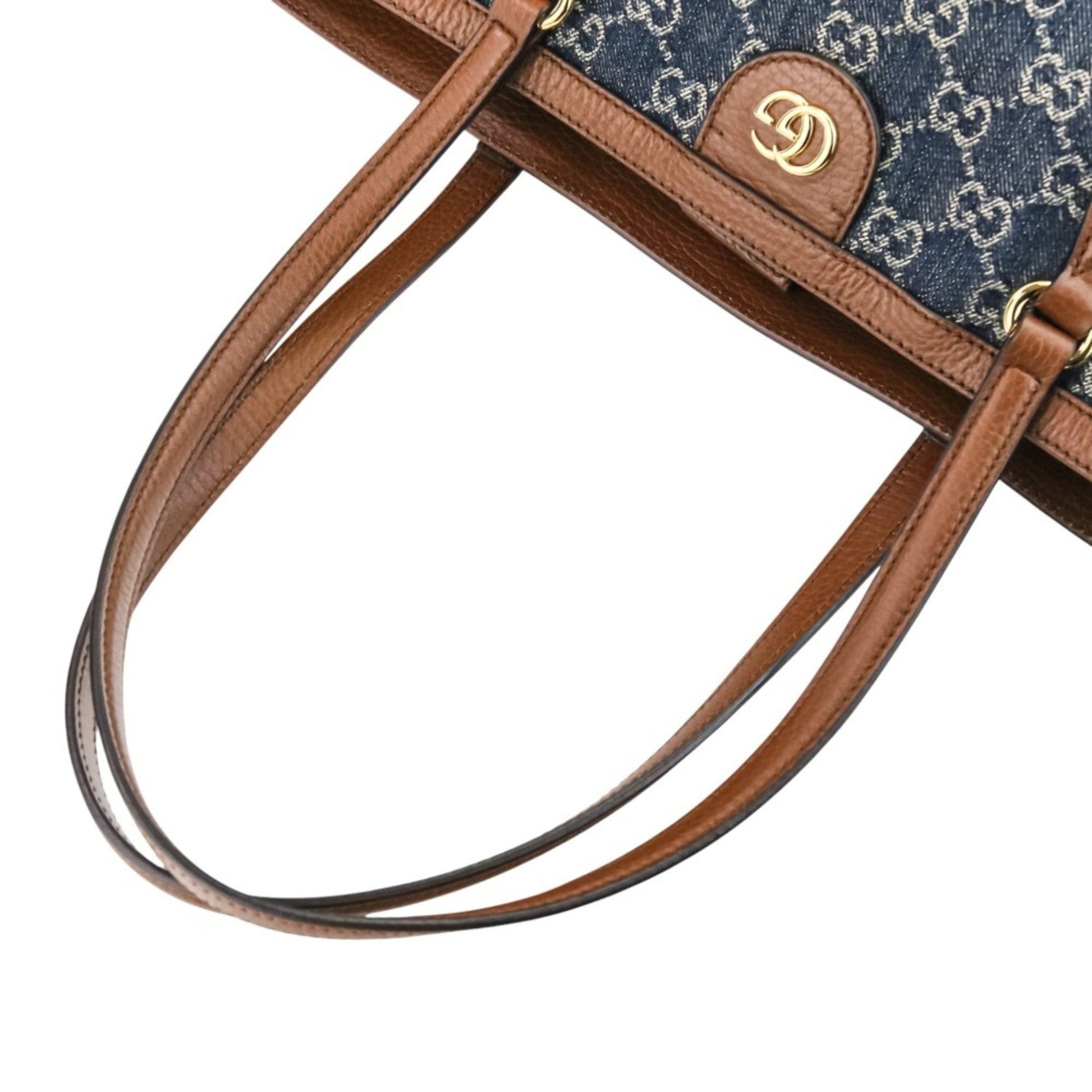 Gucci Brown Dark Blue Denim Leather Tote Bag