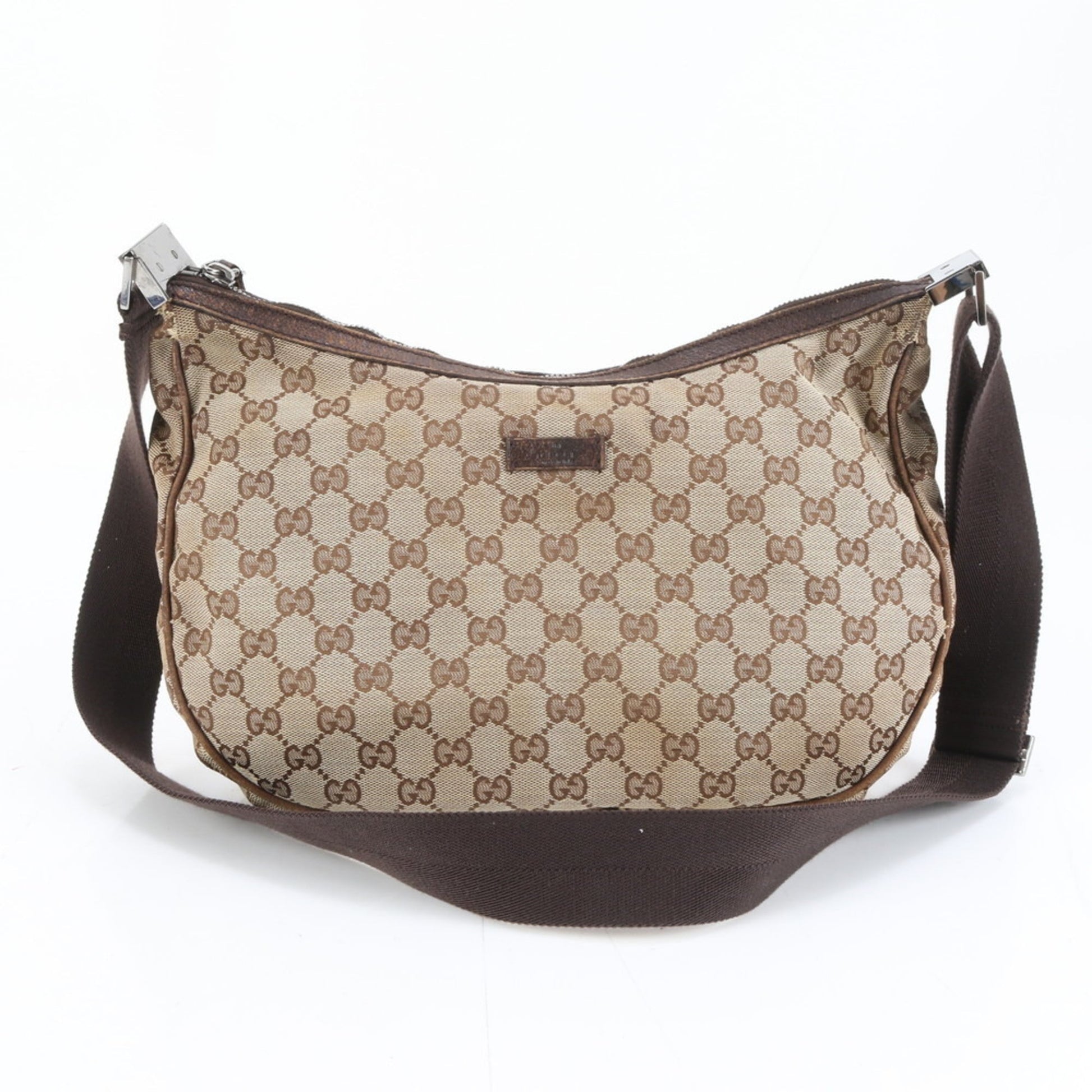 Gucci Gg Canvas Brown Leather Canvas Shoulder Bag