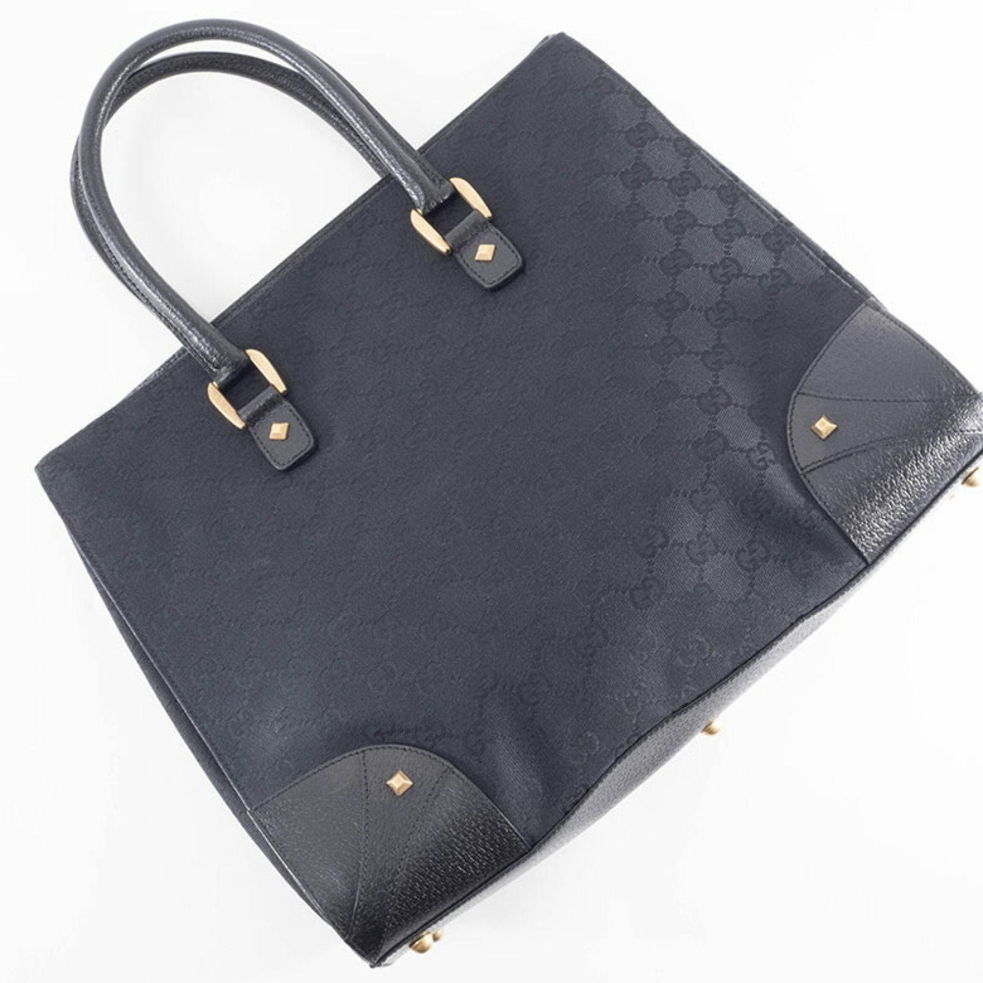 Gucci Gg Canvas Black Gg Canvas Leather Tote Bag