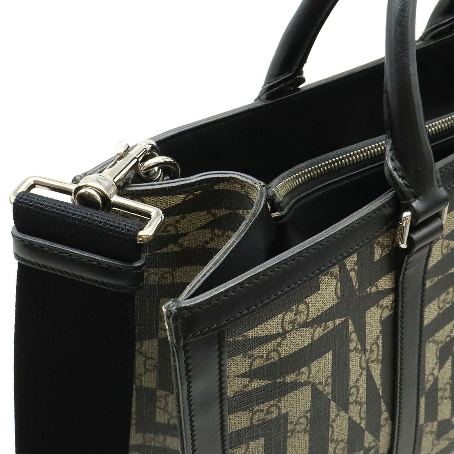 Gucci Beige Black Pvc Leather Shoulder Bag Tote Bag