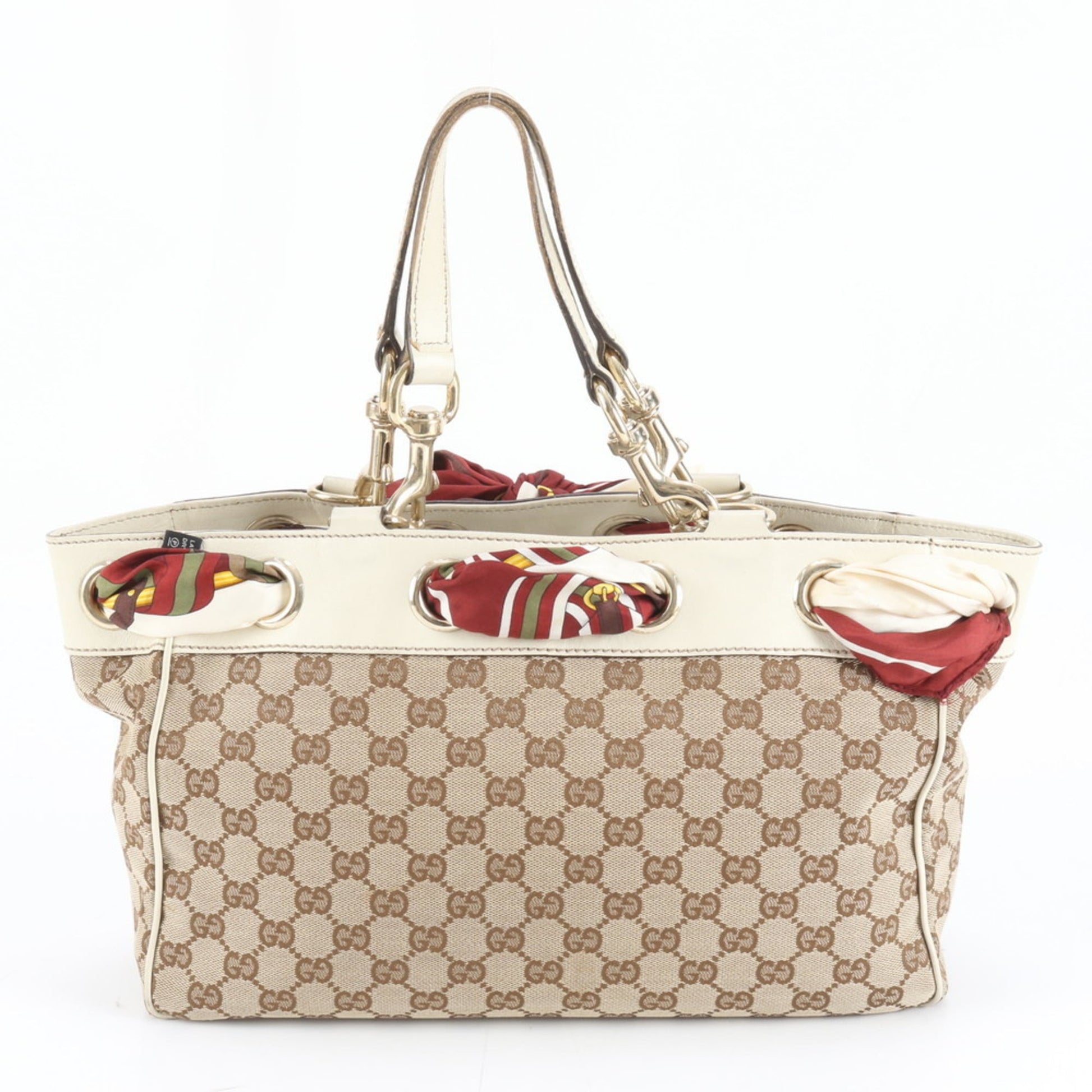Gucci Brown White Leather Canvas Tote Bag