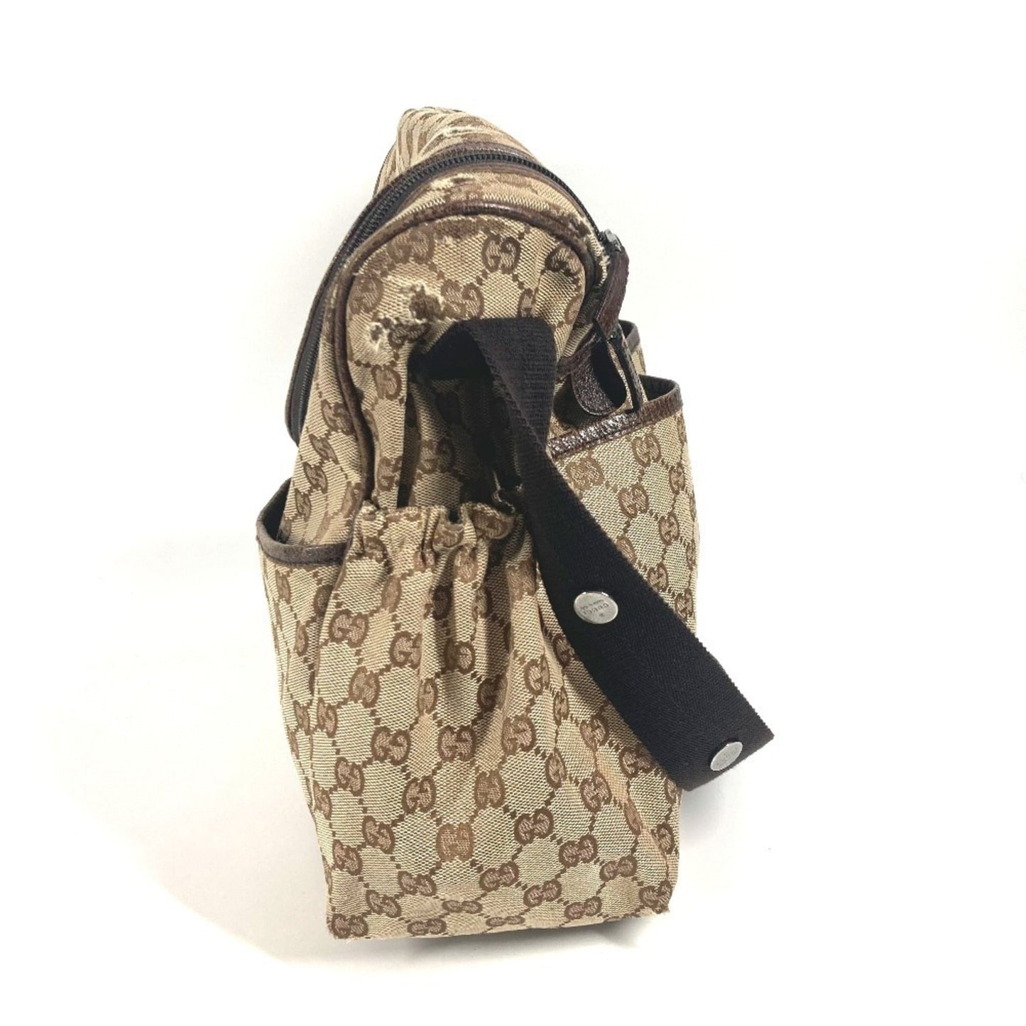 Gucci Gg Canvas Beige Dark Brown Gg Canvas Leather Shoulder Bag