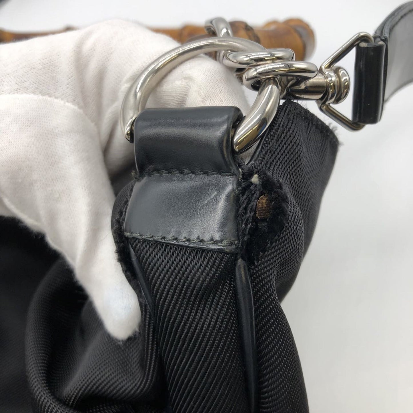 Gucci Black Bamboo Nylon Handbag Shoulder Bag