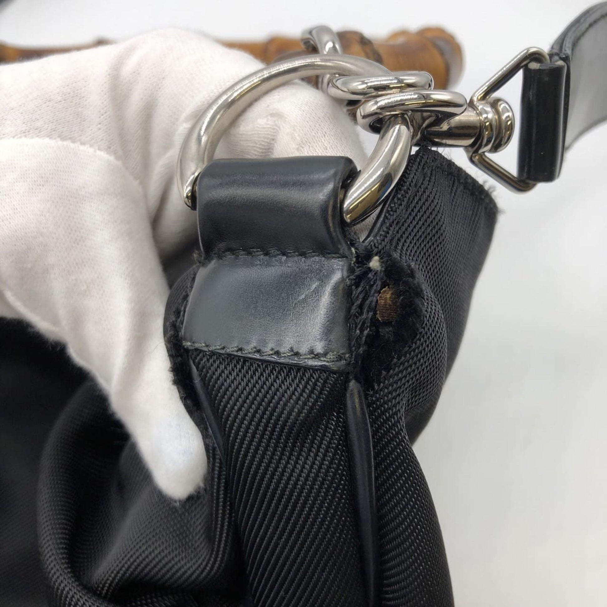 Gucci Black Bamboo Nylon Handbag Shoulder Bag